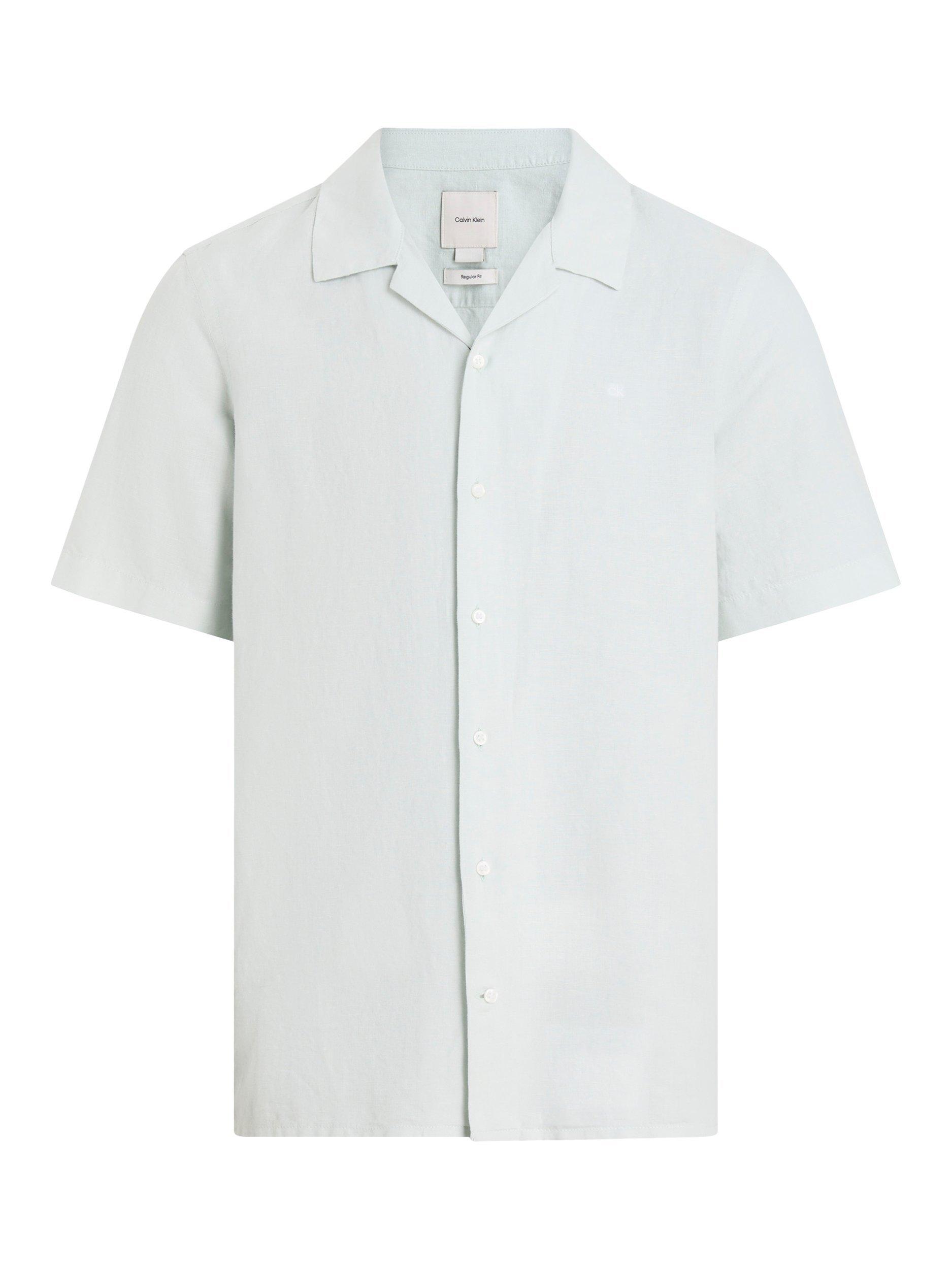 Product image 7 of 7, which shows Calvin Klein Linen Cotton Blend Regular Fit Cuban Collar Shirt, Smoke, XS