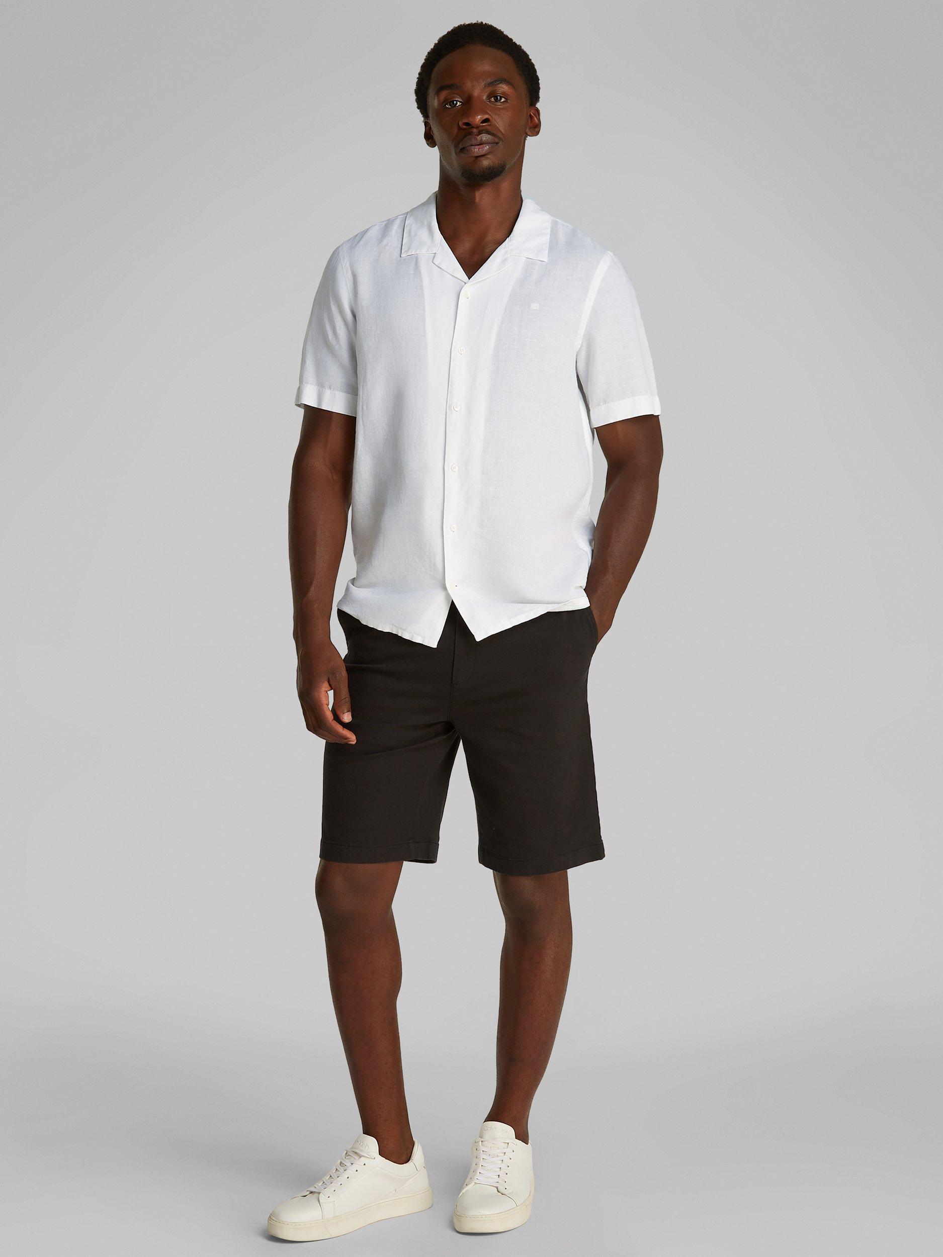 Product image 2 of 7, which shows Calvin Klein Linen Blend Regular Fit Cuban Collar Shirt, Brilliant White, S