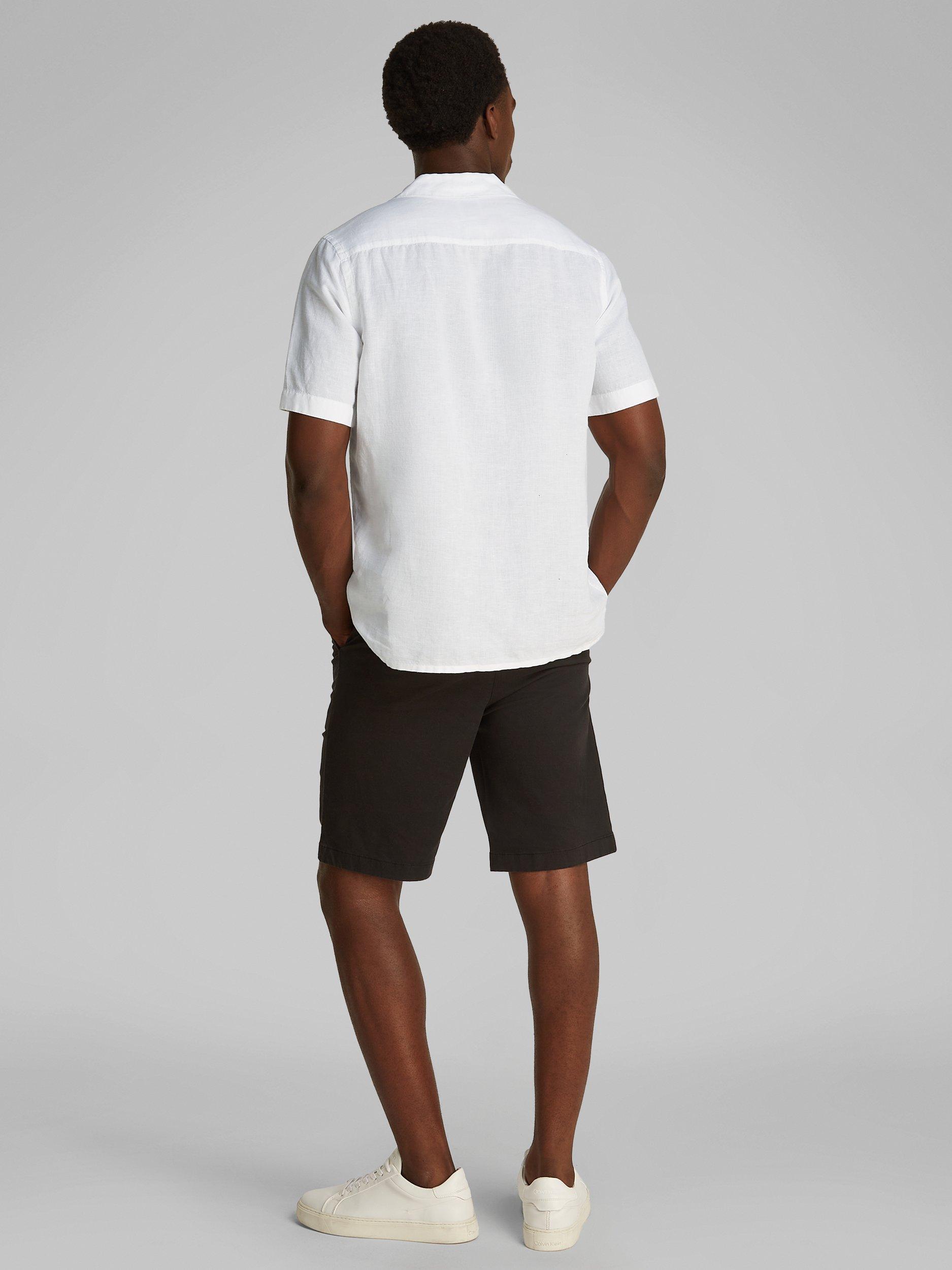 Product image 3 of 7, which shows Calvin Klein Linen Blend Regular Fit Cuban Collar Shirt, Brilliant White, S