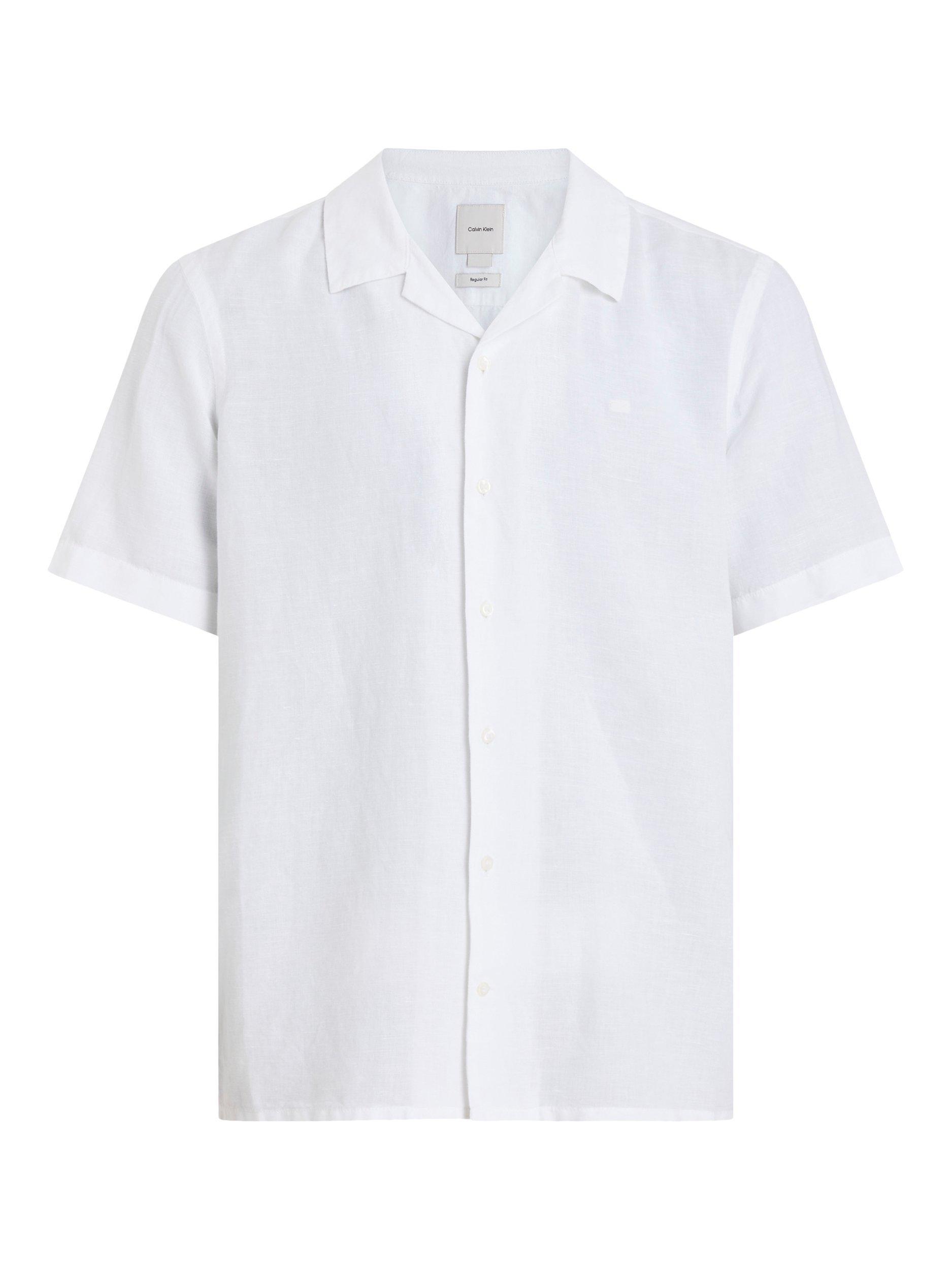 Product image 6 of 7, which shows Calvin Klein Linen Blend Regular Fit Cuban Collar Shirt, Brilliant White, S