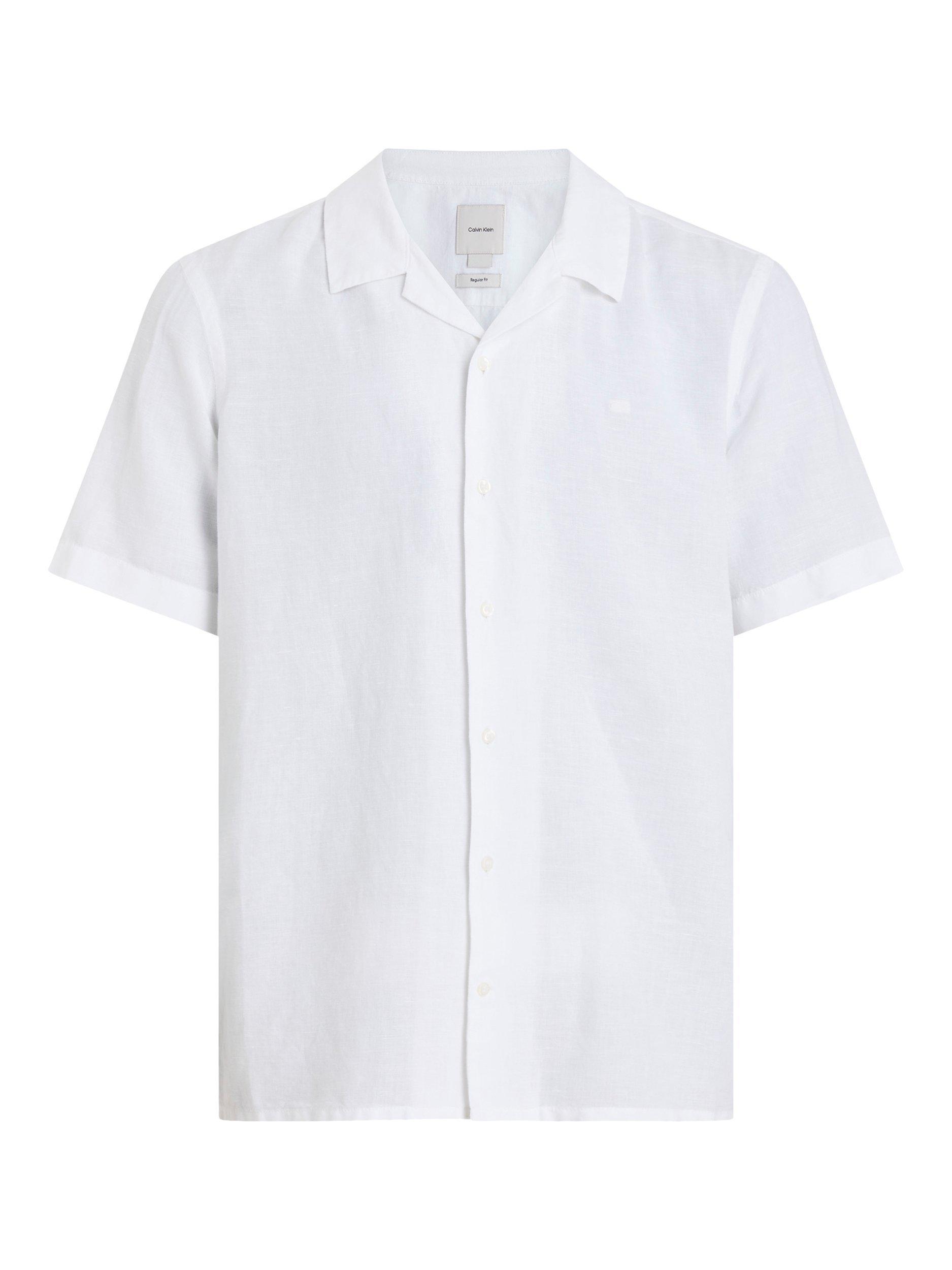Product image 7 of 7, which shows Calvin Klein Linen Blend Regular Fit Cuban Collar Shirt, Brilliant White, S