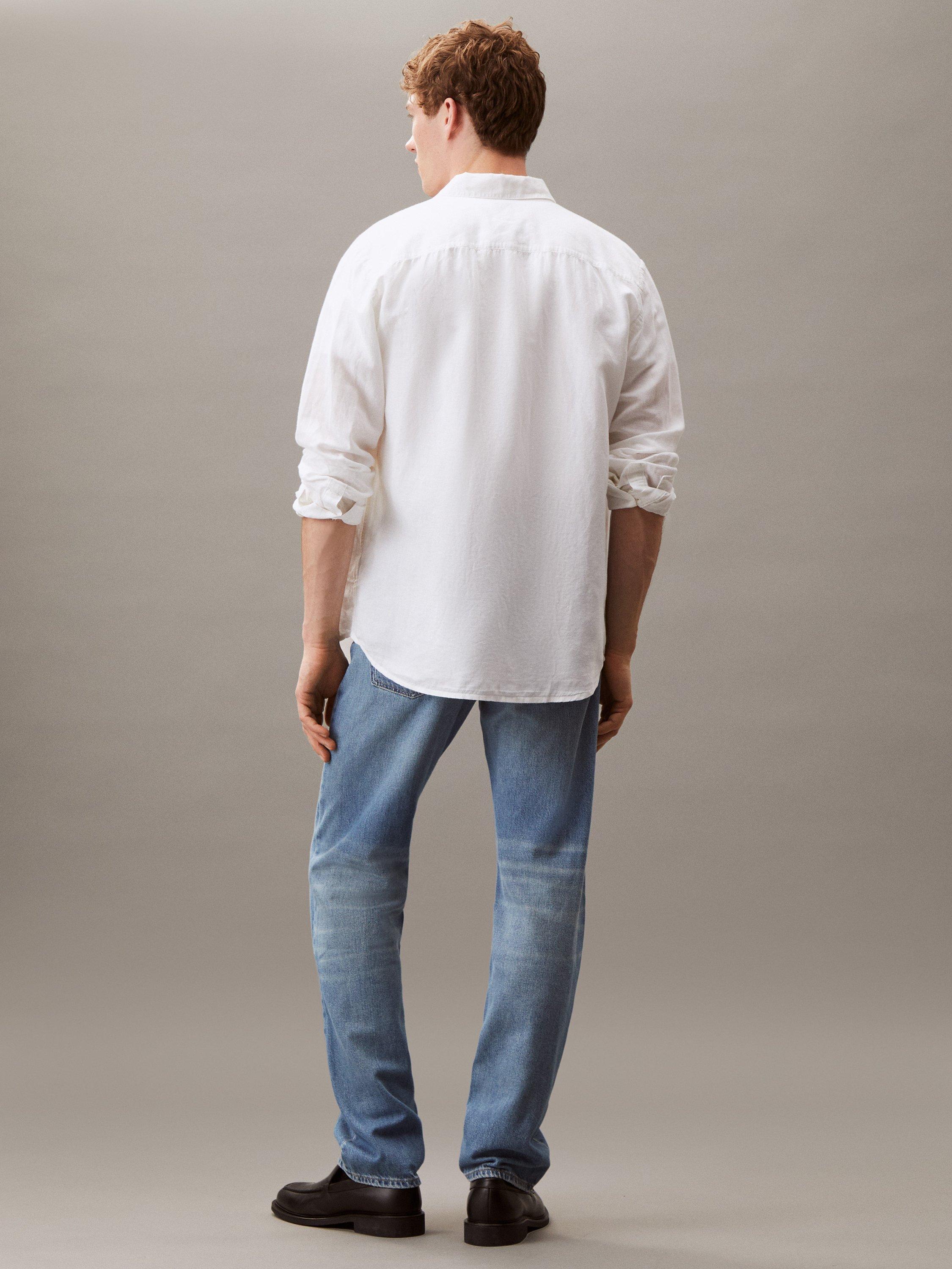Product image 2 of 6, which shows Calvin Klein Linen Blend Regular Fit Shirt, Brilliant White, XS