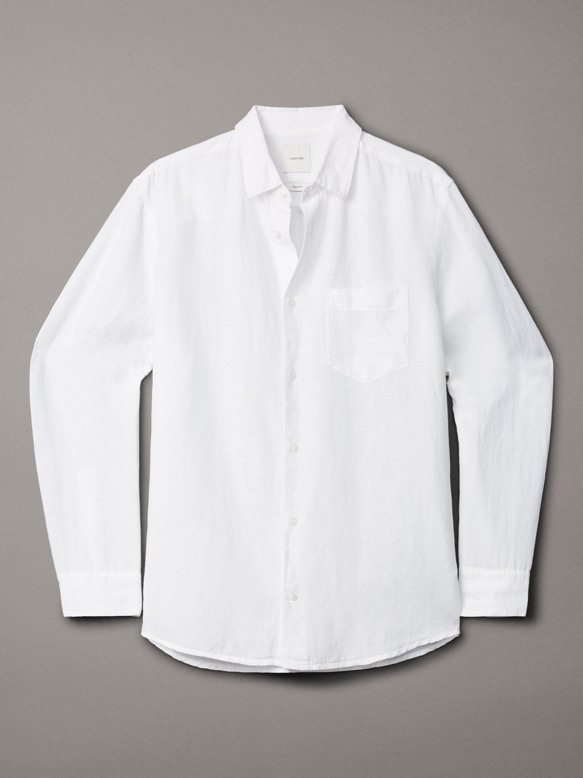 Product image 6 of 6, which shows Calvin Klein Linen Blend Regular Fit Shirt, Brilliant White, XS