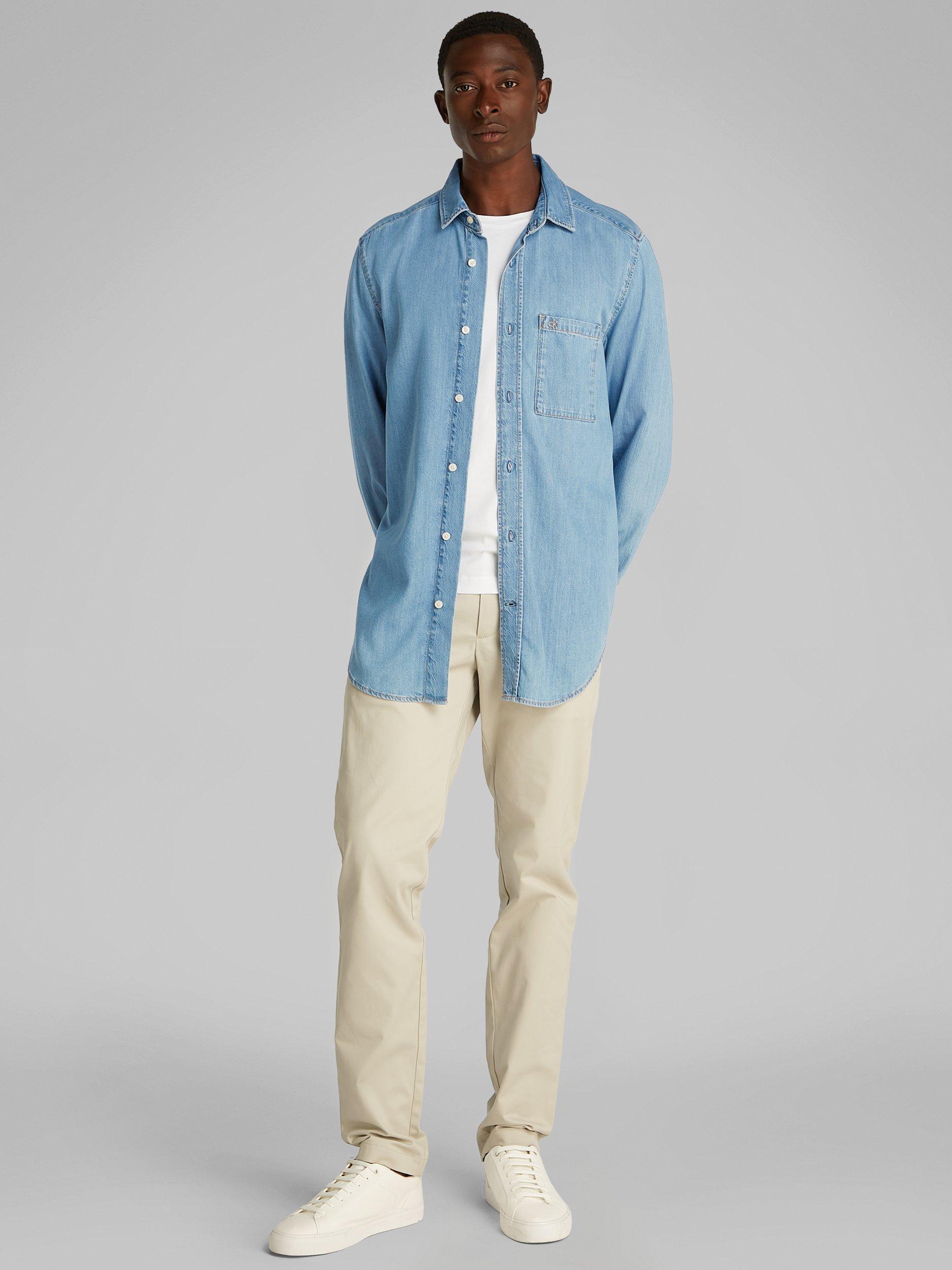 Product image 2 of 6, which shows Calvin Klein Cotton Blend Regular Fit Long Sleeve Shirt, Midnight Blue, XS