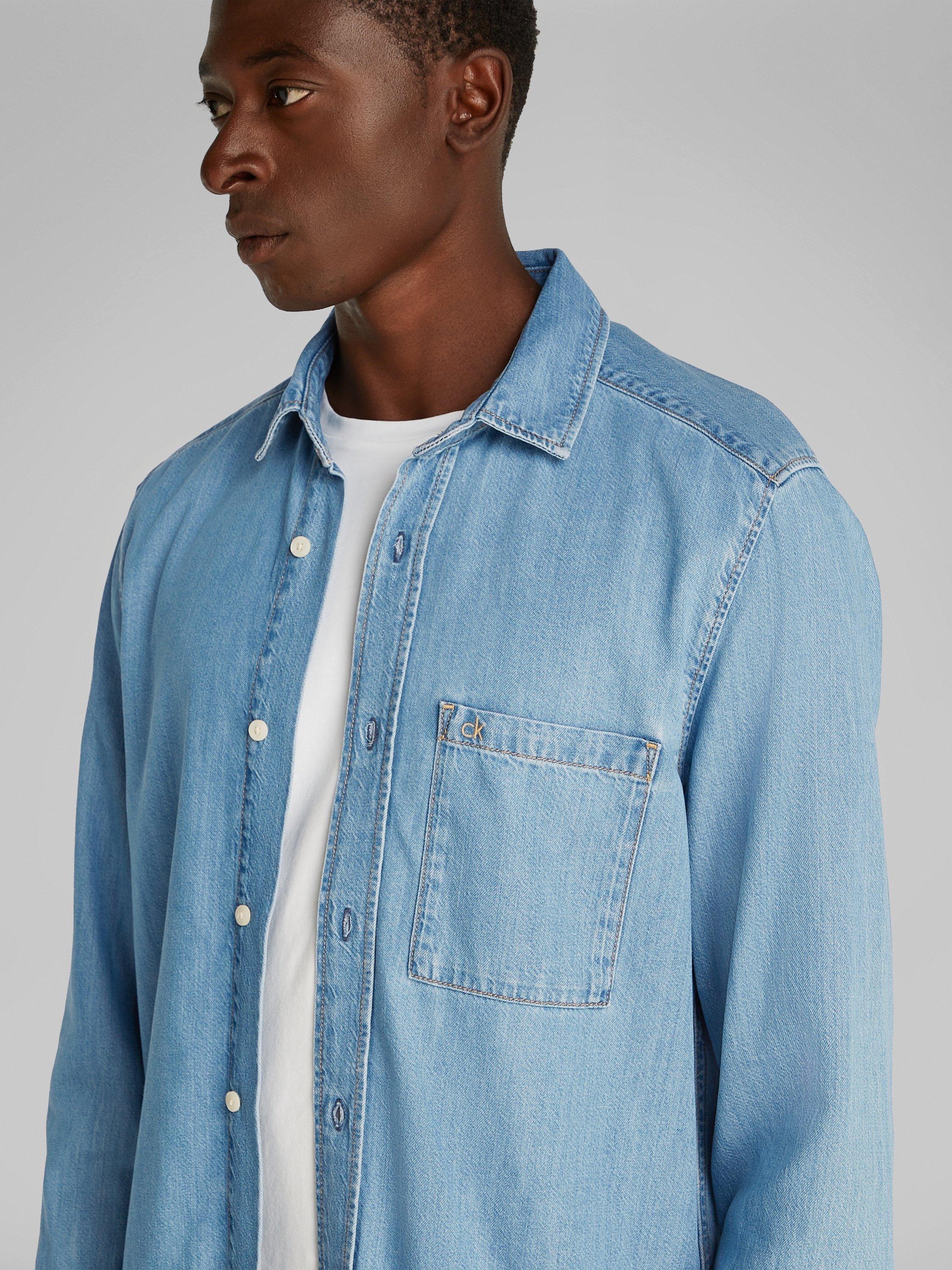 Product image 4 of 6, which shows Calvin Klein Cotton Blend Regular Fit Long Sleeve Shirt, Midnight Blue, XS
