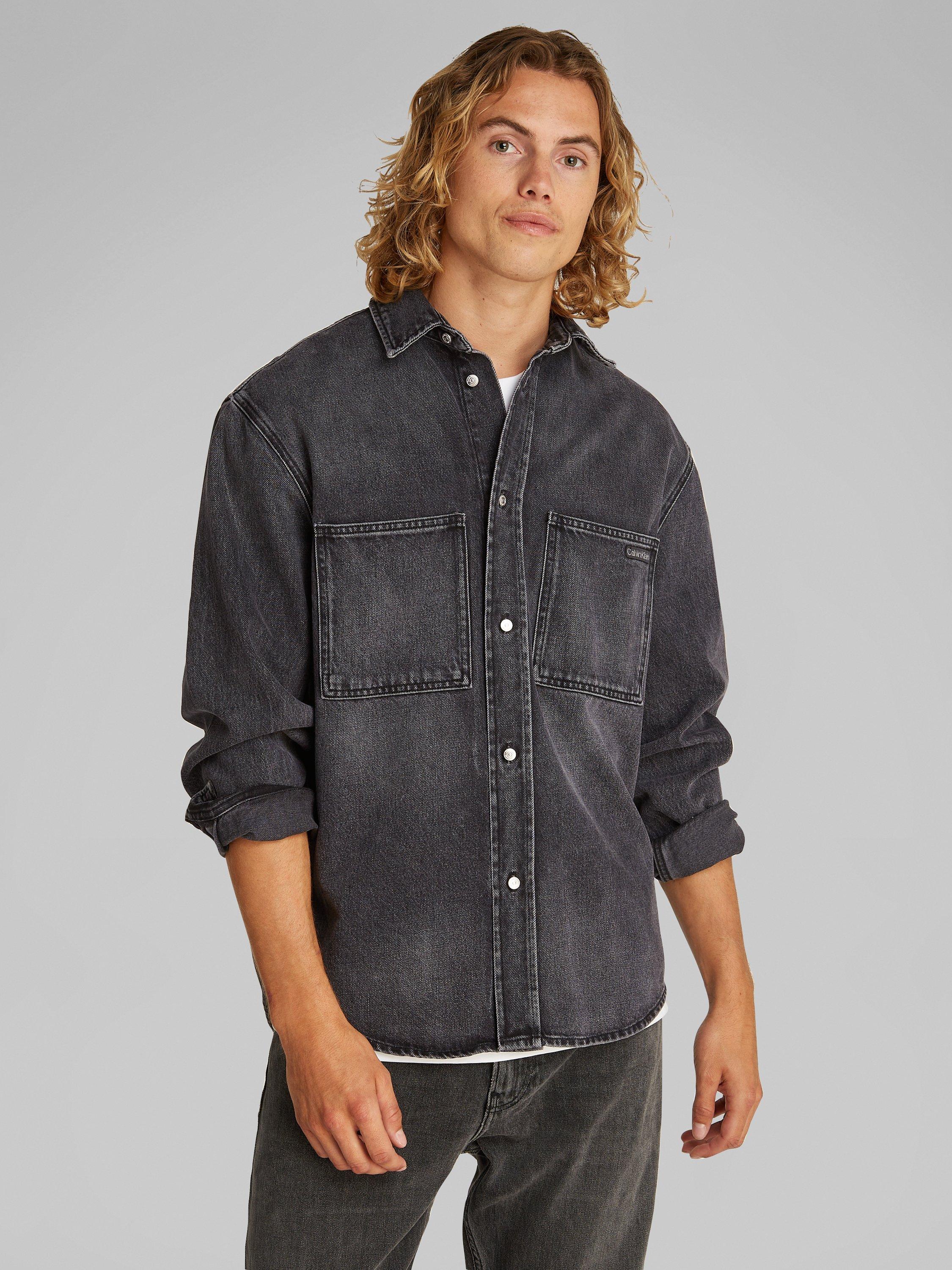 Product image 1 of 6, which shows Calvin Klein Relaxed Denim Shirt, Black, XS