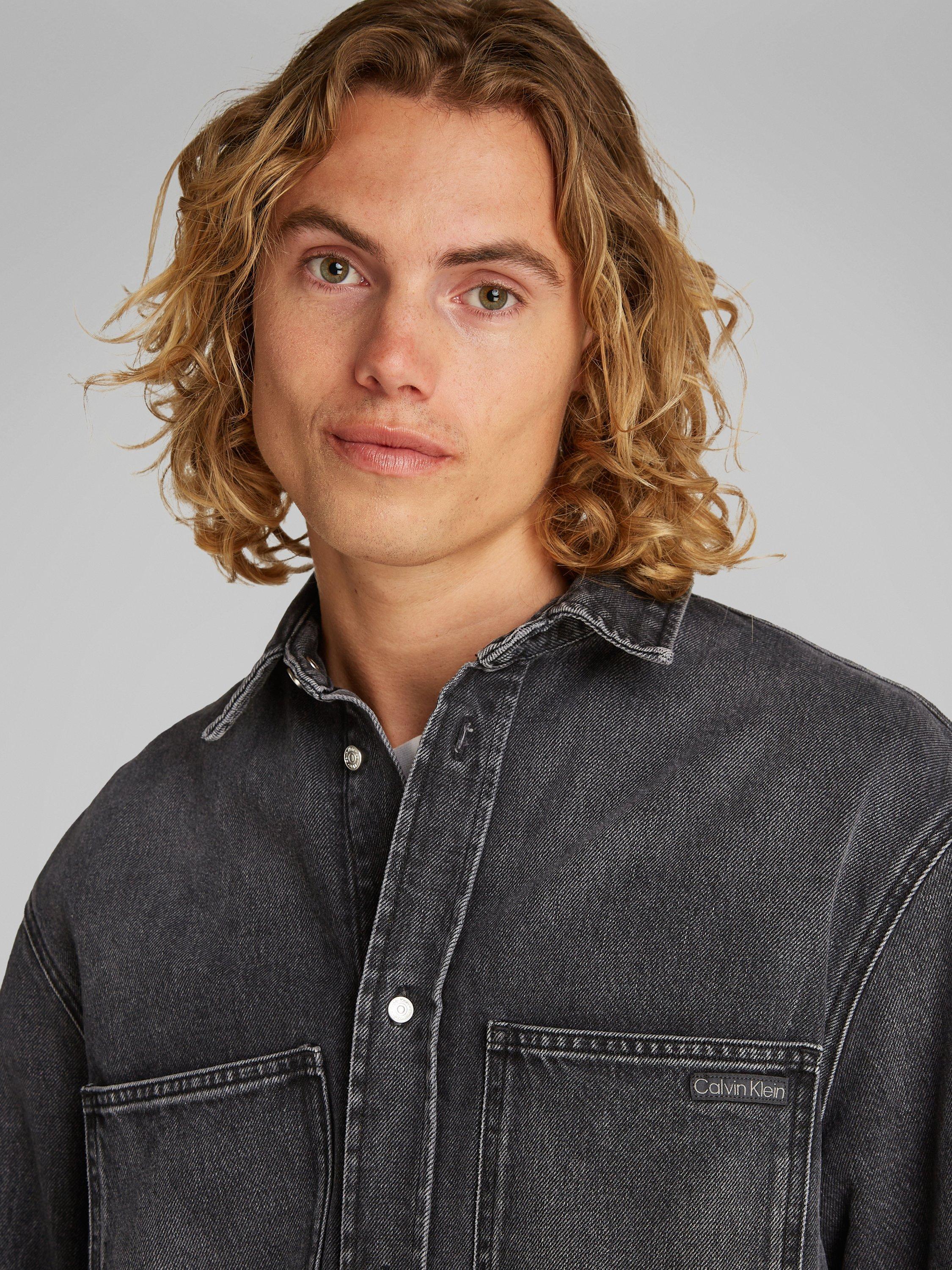 Product image 4 of 6, which shows Calvin Klein Relaxed Denim Shirt, Black, XS