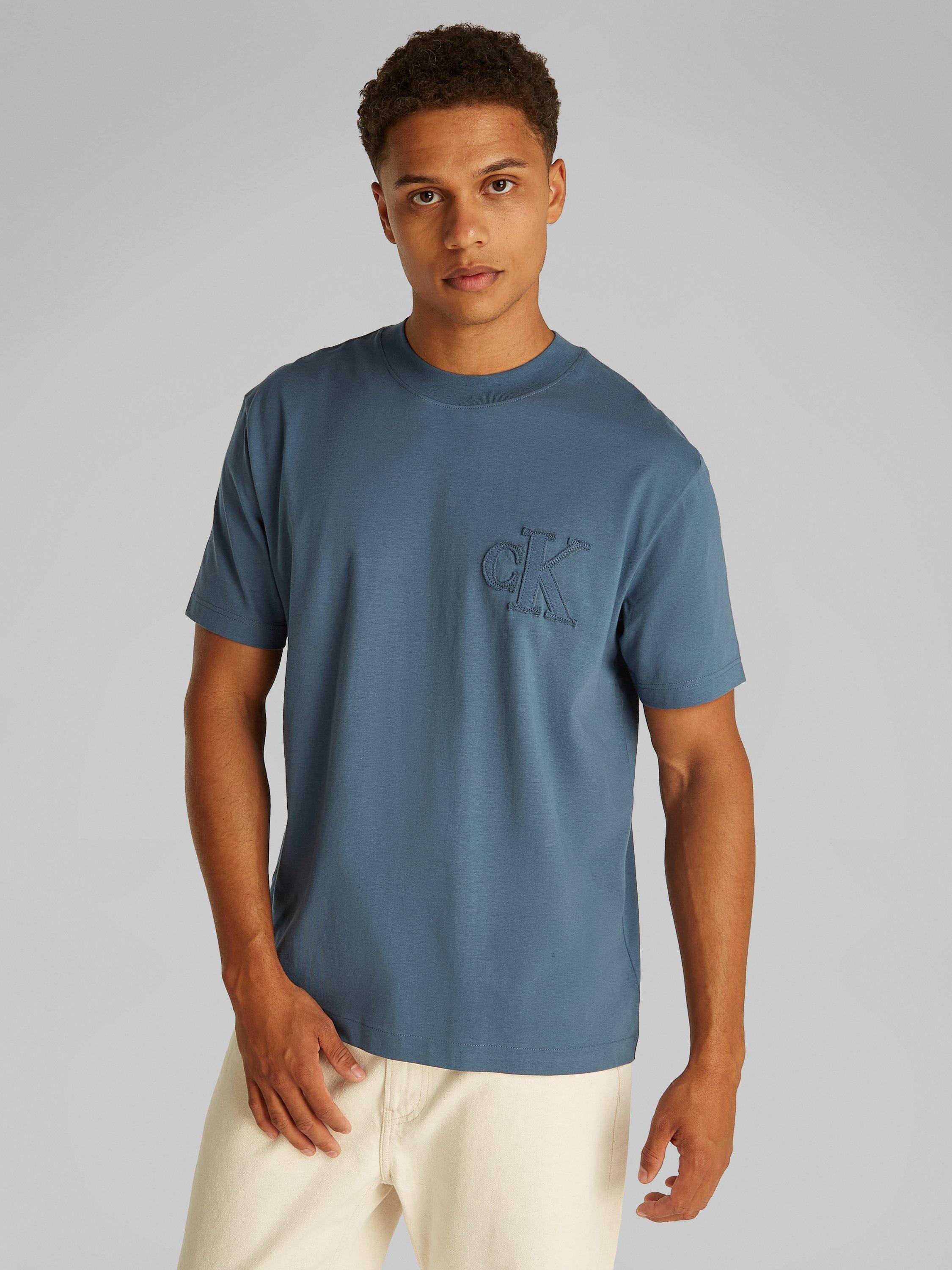 Product image 1 of 6, which shows Calvin Klein Jeans Cotton Applique Regular Fit T-Shirt, Vintage Indigo, S