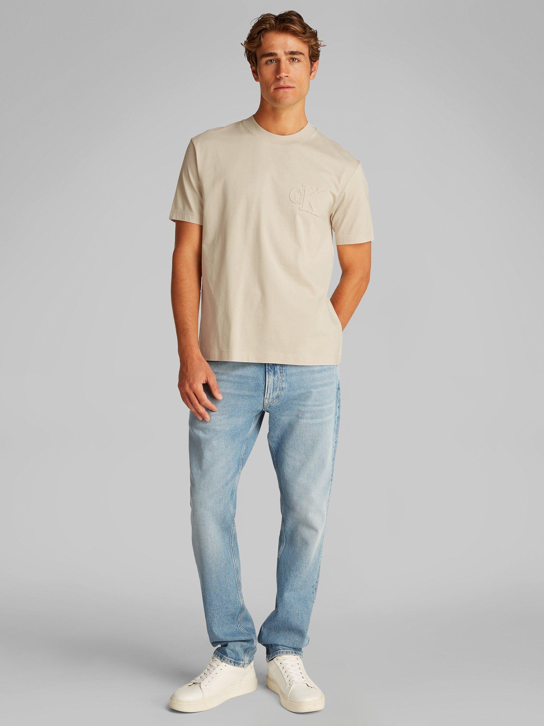Product image 2 of 6, which shows Calvin Klein Jeans Cotton Applique Regular Fit T-Shirt, Oatmeal, S