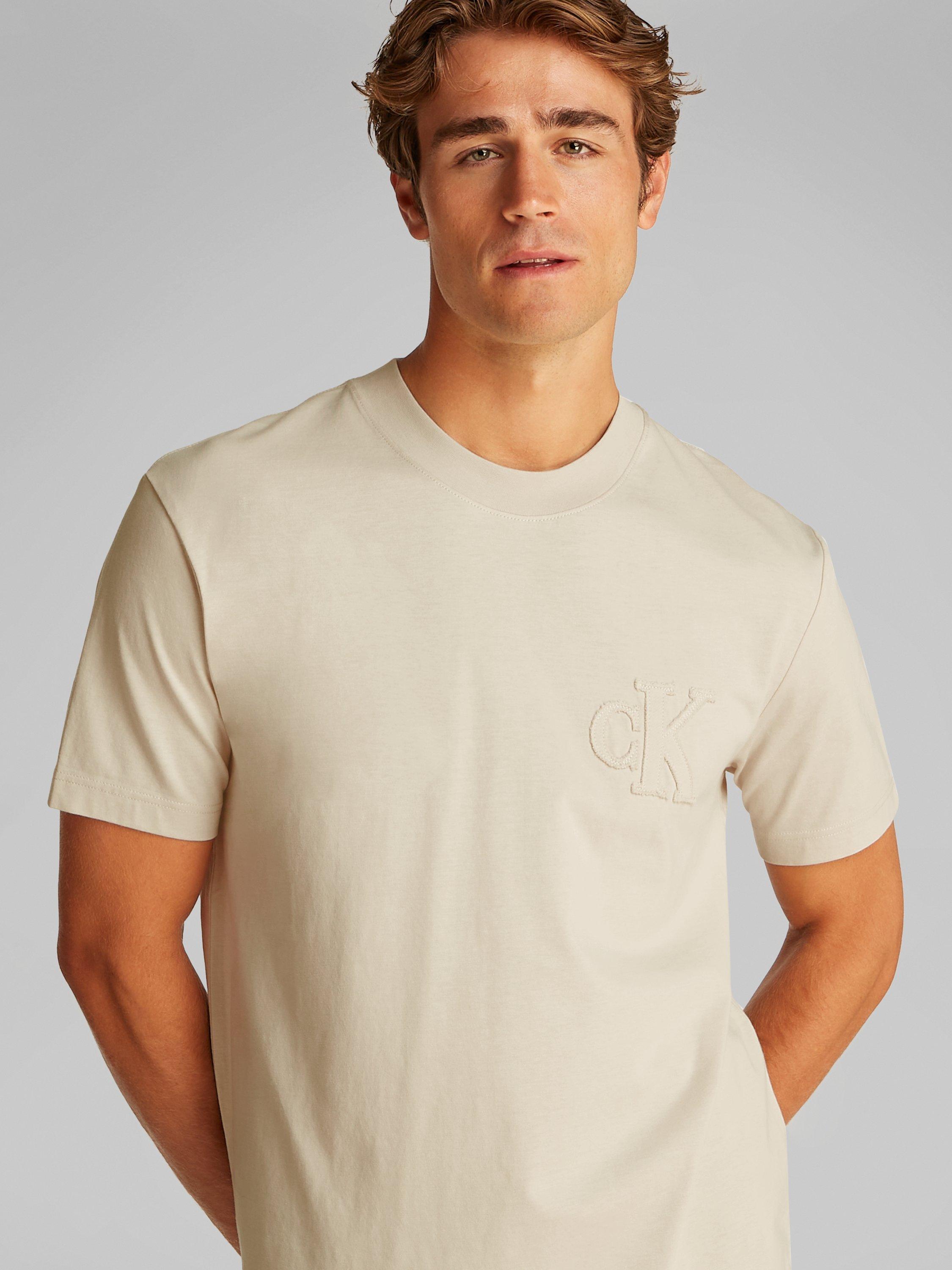 Product image 4 of 6, which shows Calvin Klein Jeans Cotton Applique Regular Fit T-Shirt, Oatmeal, S