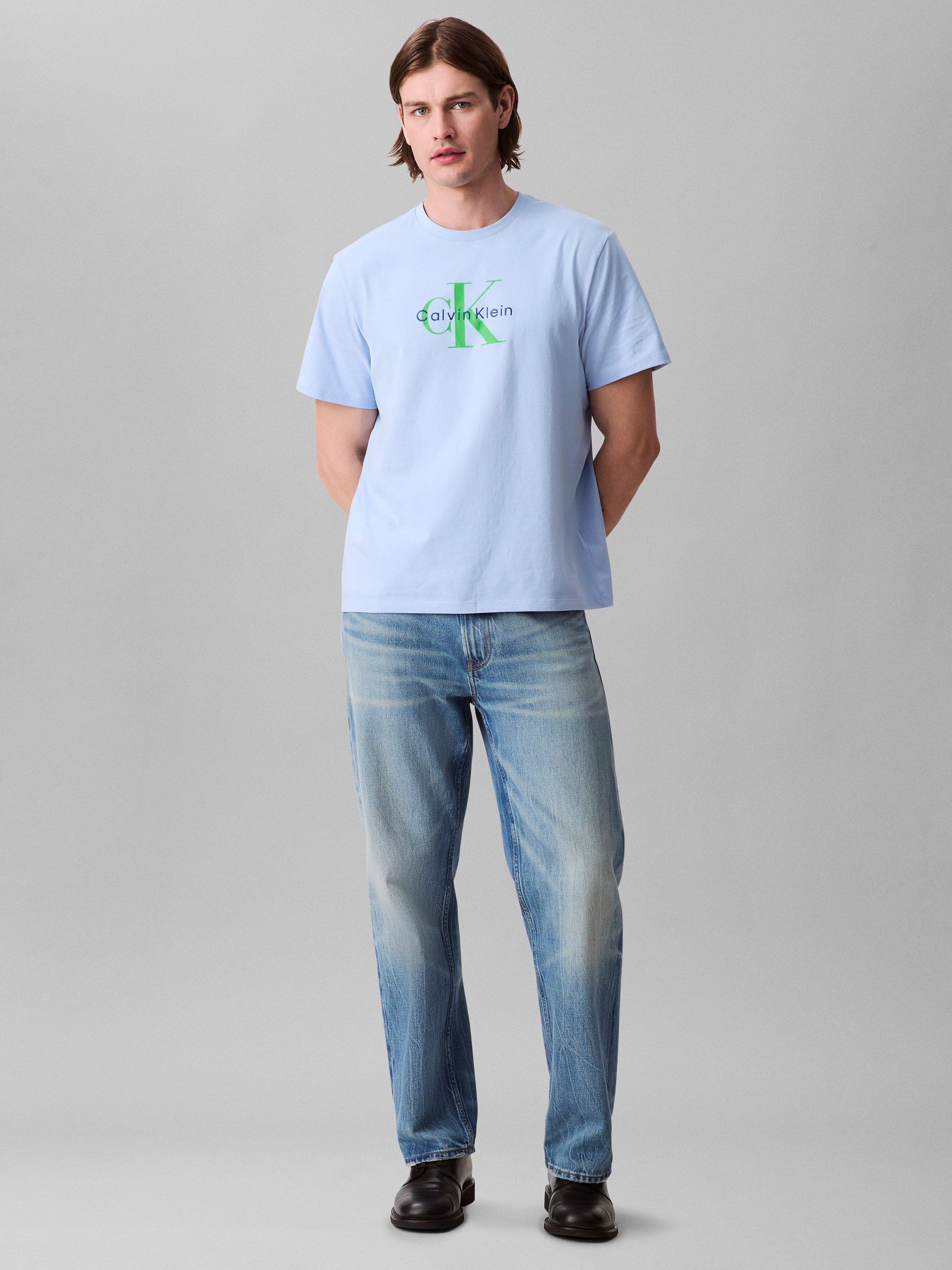 Product image 3 of 5, which shows Calvin Klein Mono Logo Cotton T-Shirt, Chambray Blue, XS
