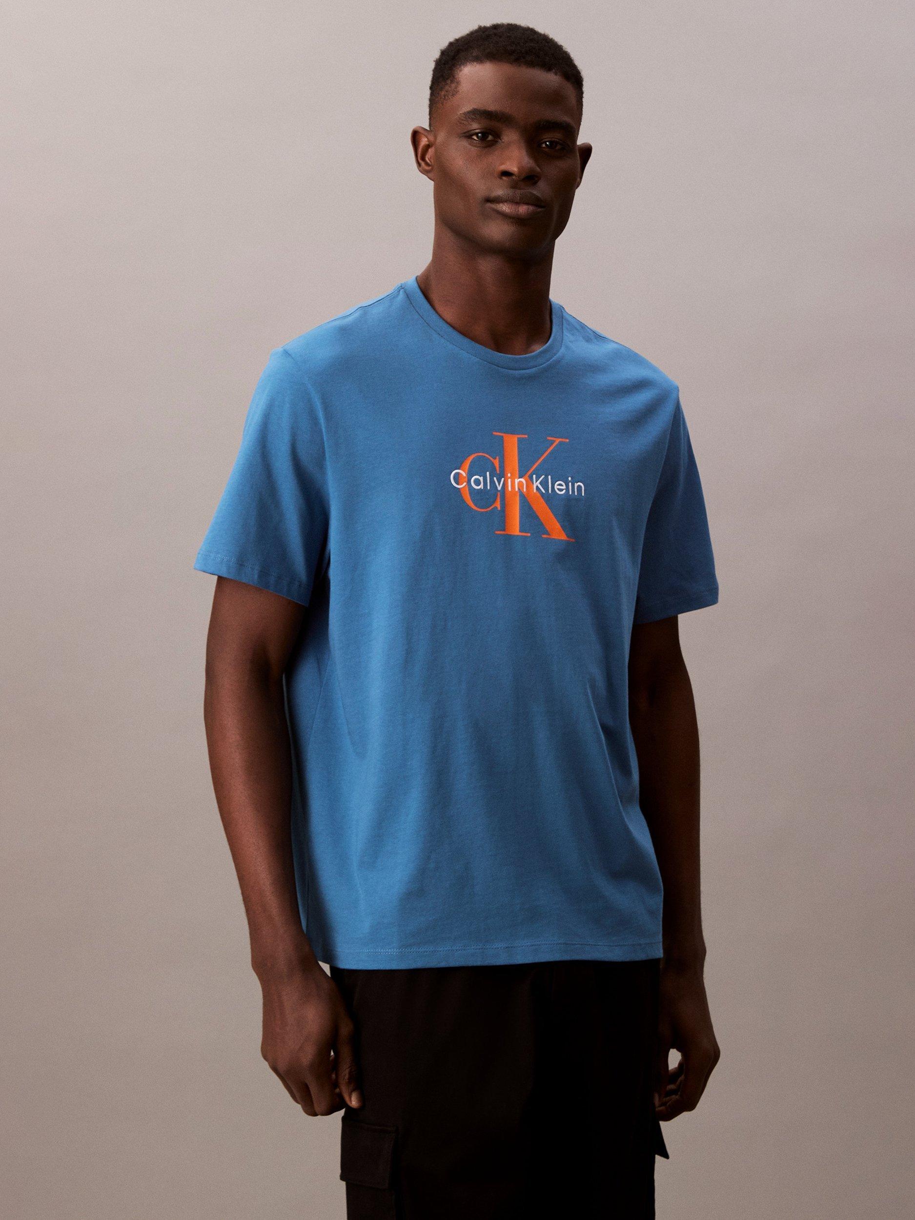 Product image 1 of 5, which shows Calvin Klein Mono Logo Cotton T-Shirt, Bayside Blue, XS