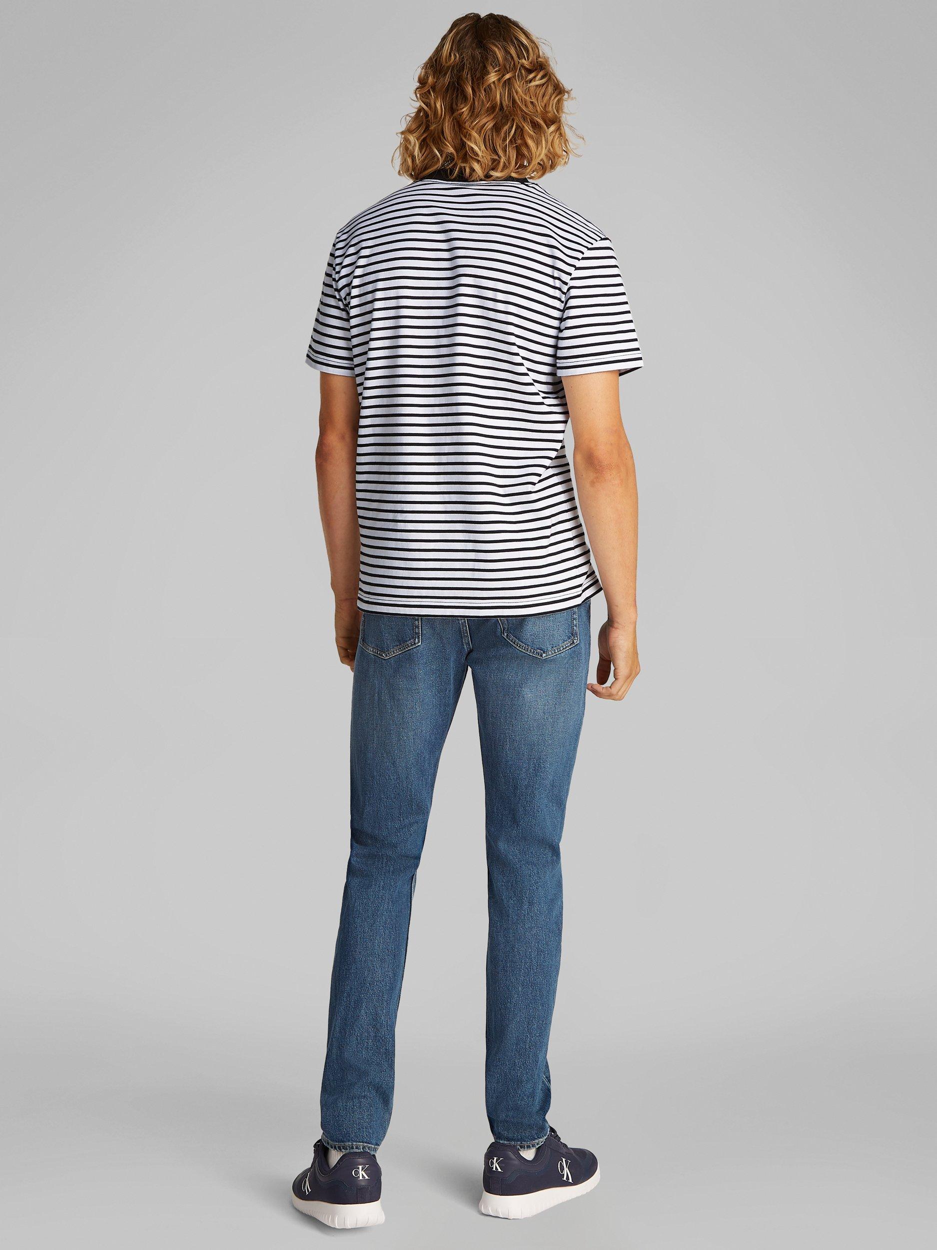 Product image 3 of 6, which shows Calvin Klein Jeans Cotton Regular Fit Short Sleeve Stripe T-Shirt, Black/White, S