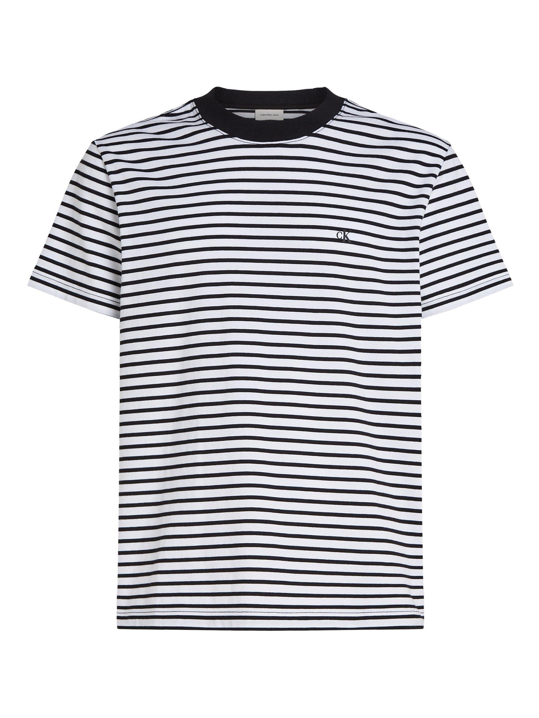 Product image 5 of 6, which shows Calvin Klein Jeans Cotton Regular Fit Short Sleeve Stripe T-Shirt, Black/White, S