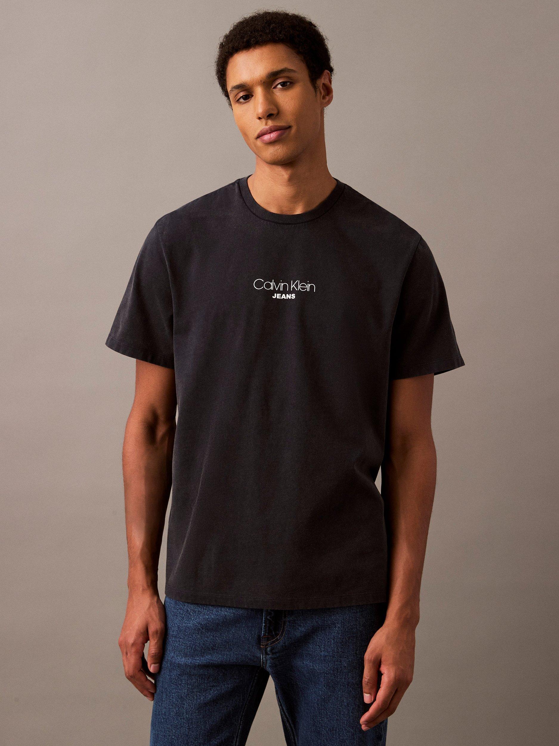 Product image 1 of 3, which shows Calvin Klein Jeans Cotton Regular Fit Short Sleeve Logo T-Shirt, Sky Captain, XS