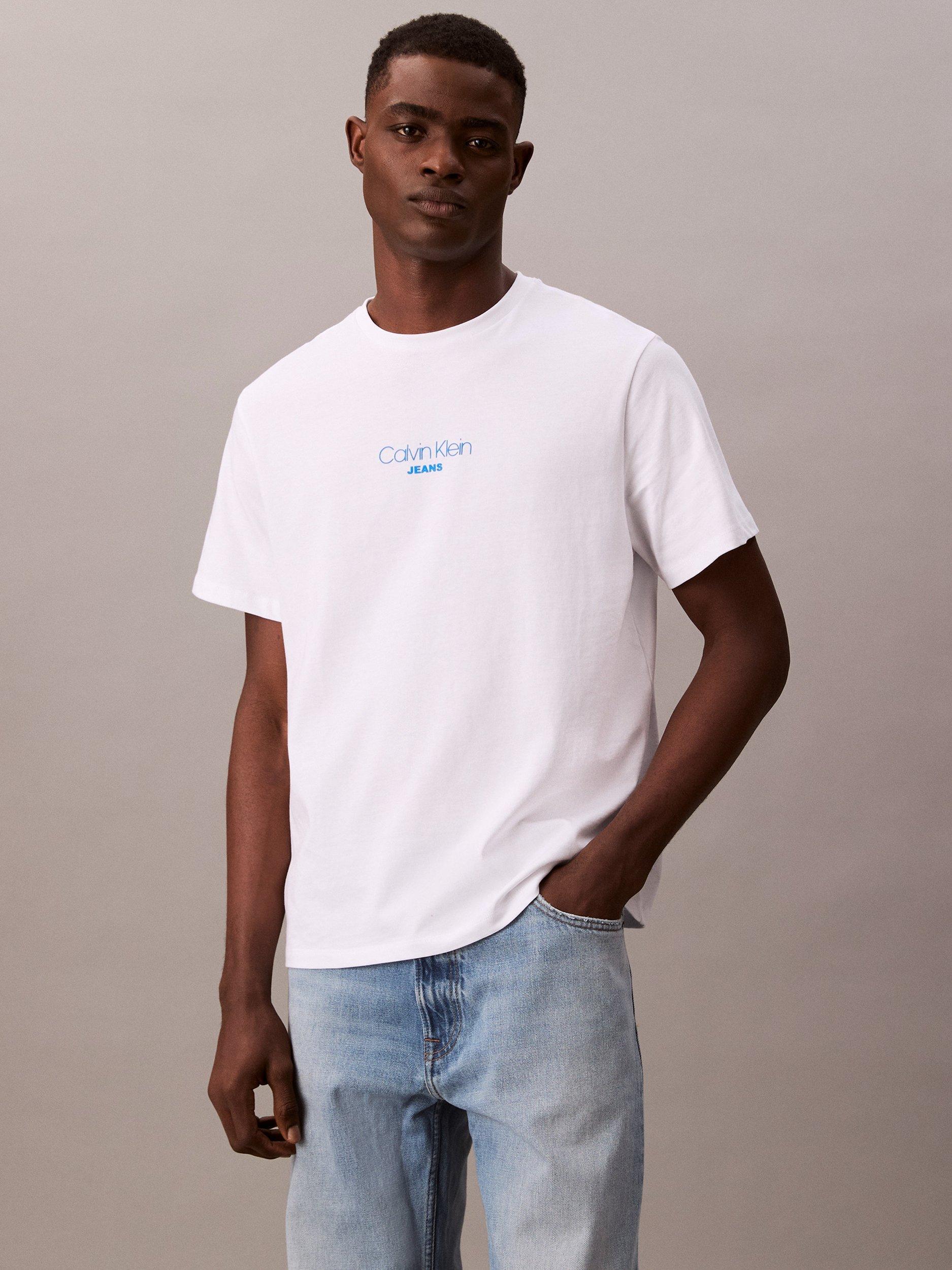 Product image 1 of 2, which shows Calvin Klein Jeans Cotton Regular Fit Short Sleeve Logo T-Shirt, Brilliant White, XS