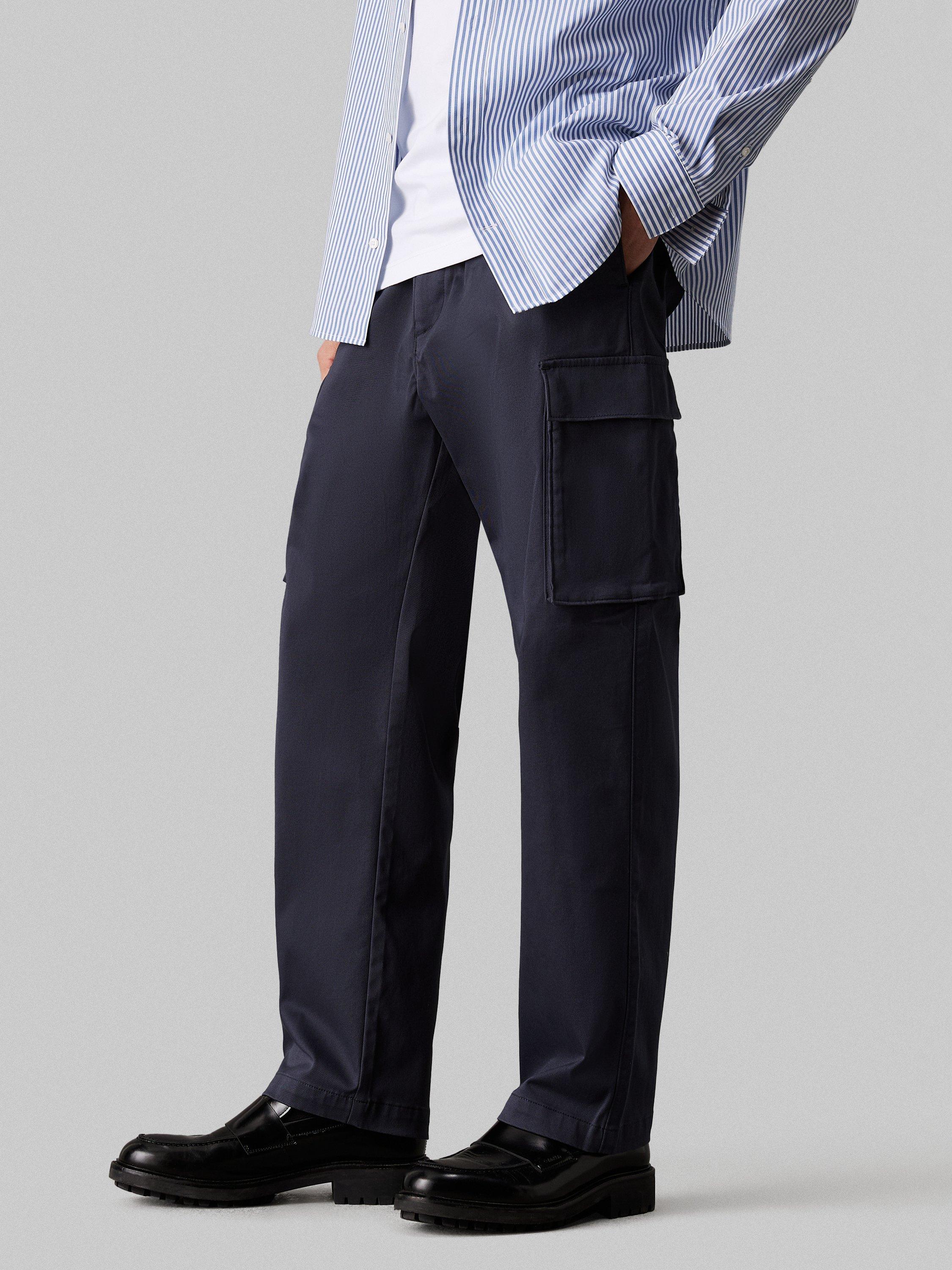 Product image 1 of 5, which shows Calvin Klein Cotton Blend Cargo Trousers, India Ink, XS