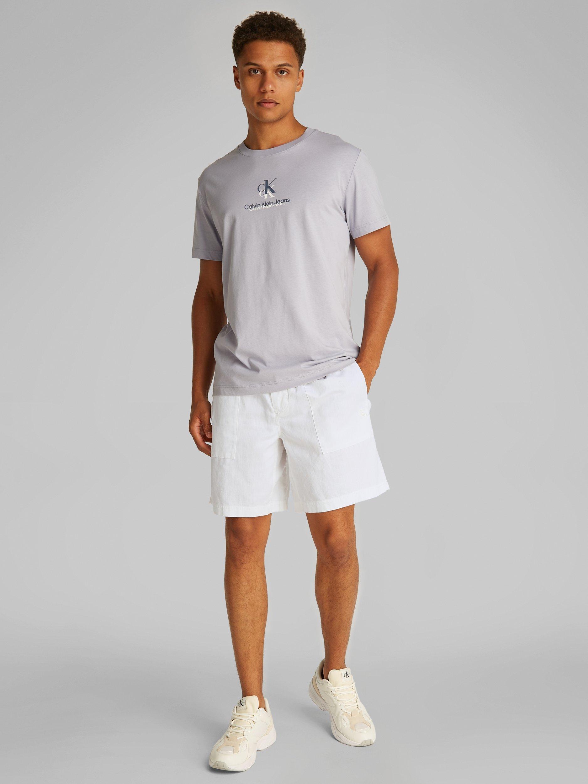 Product image 2 of 7, which shows Calvin Klein Cotton Linen Blend Sweat Shorts, Bright White, 28R