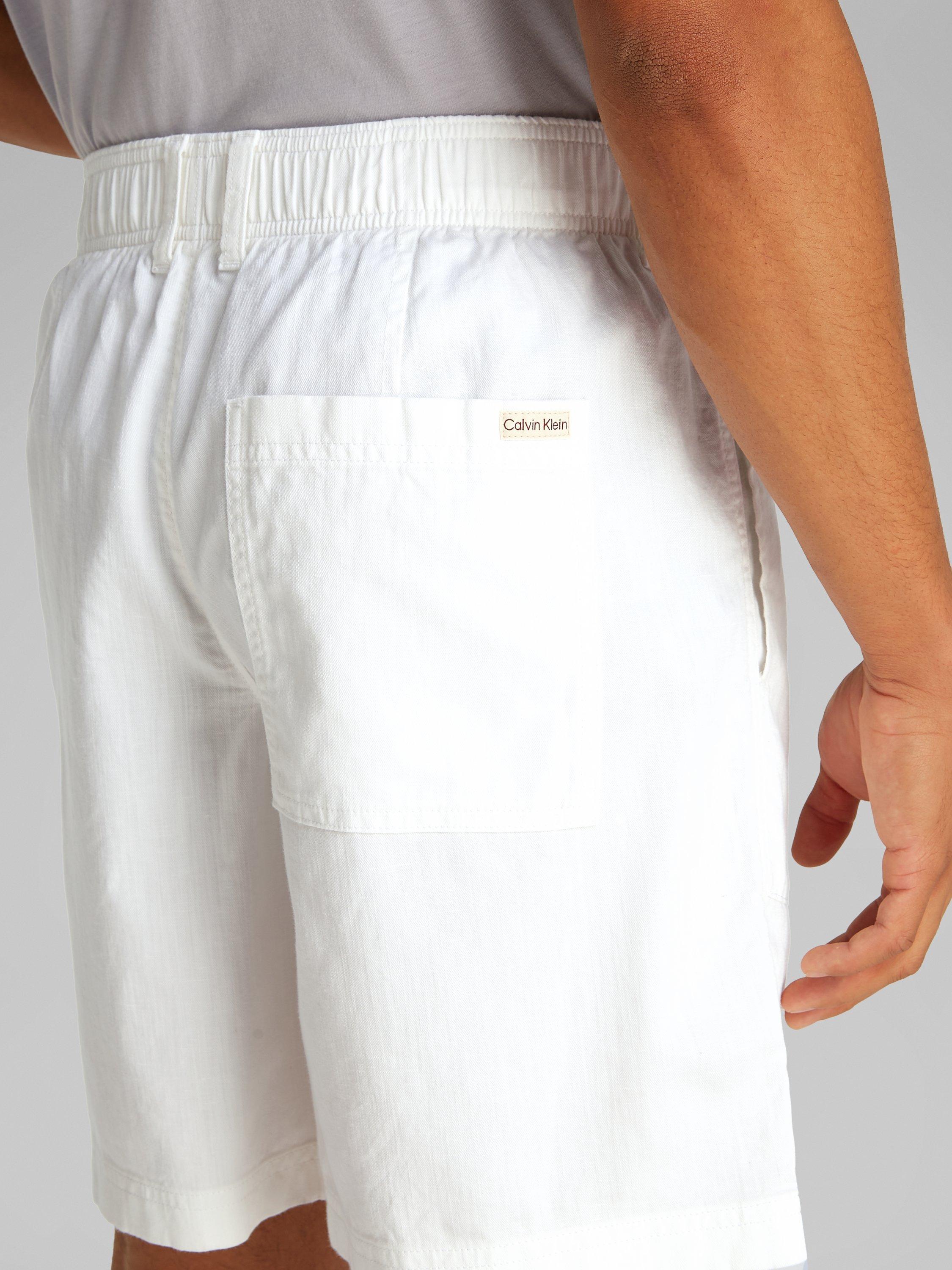 Product image 4 of 7, which shows Calvin Klein Cotton Linen Blend Sweat Shorts, Bright White, 28R