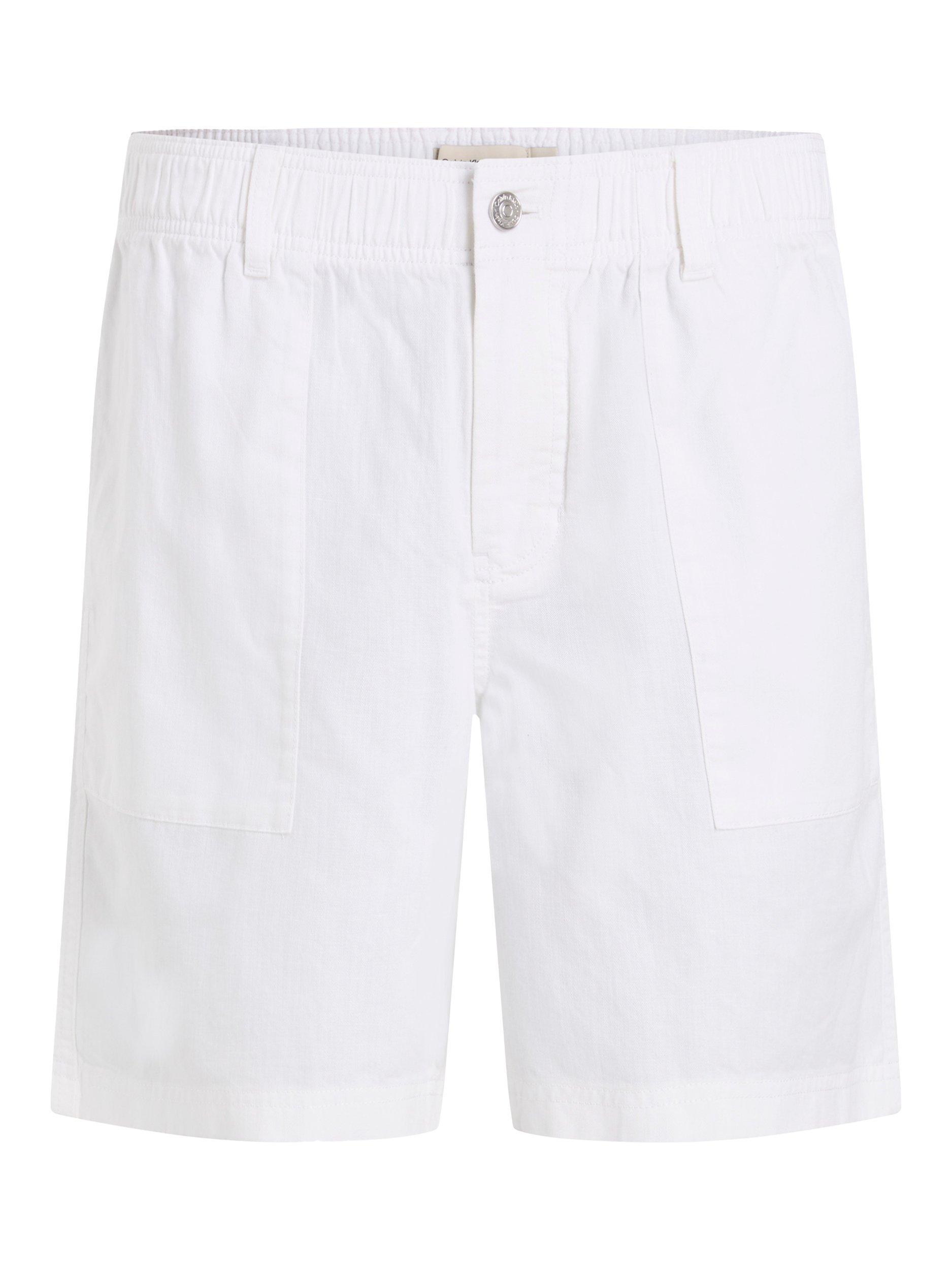 Product image 6 of 7, which shows Calvin Klein Cotton Linen Blend Sweat Shorts, Bright White, 28R