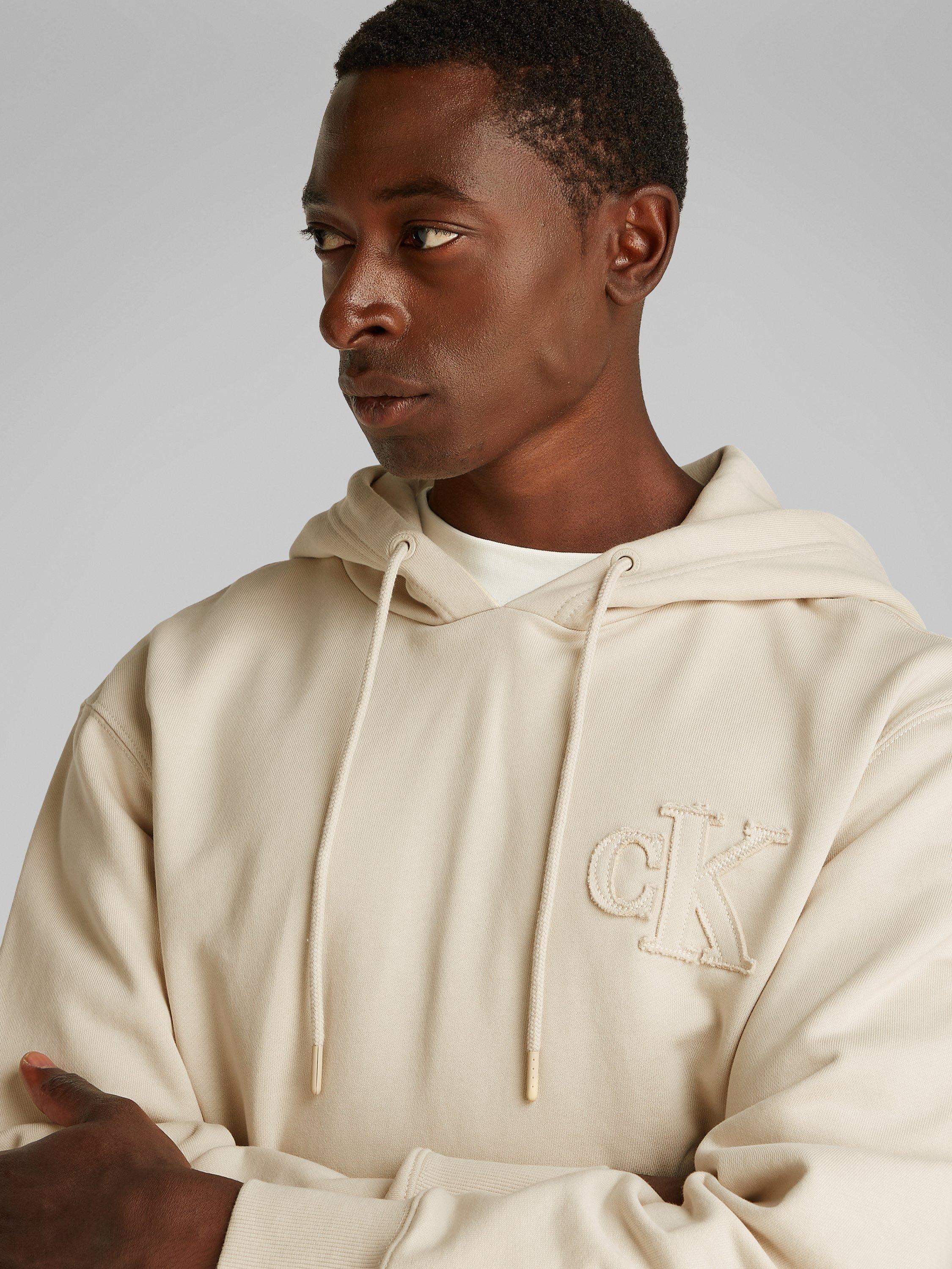 Product image 4 of 6, which shows Calvin Klein Cotton Applique Hoodie, Oatmeal, XS