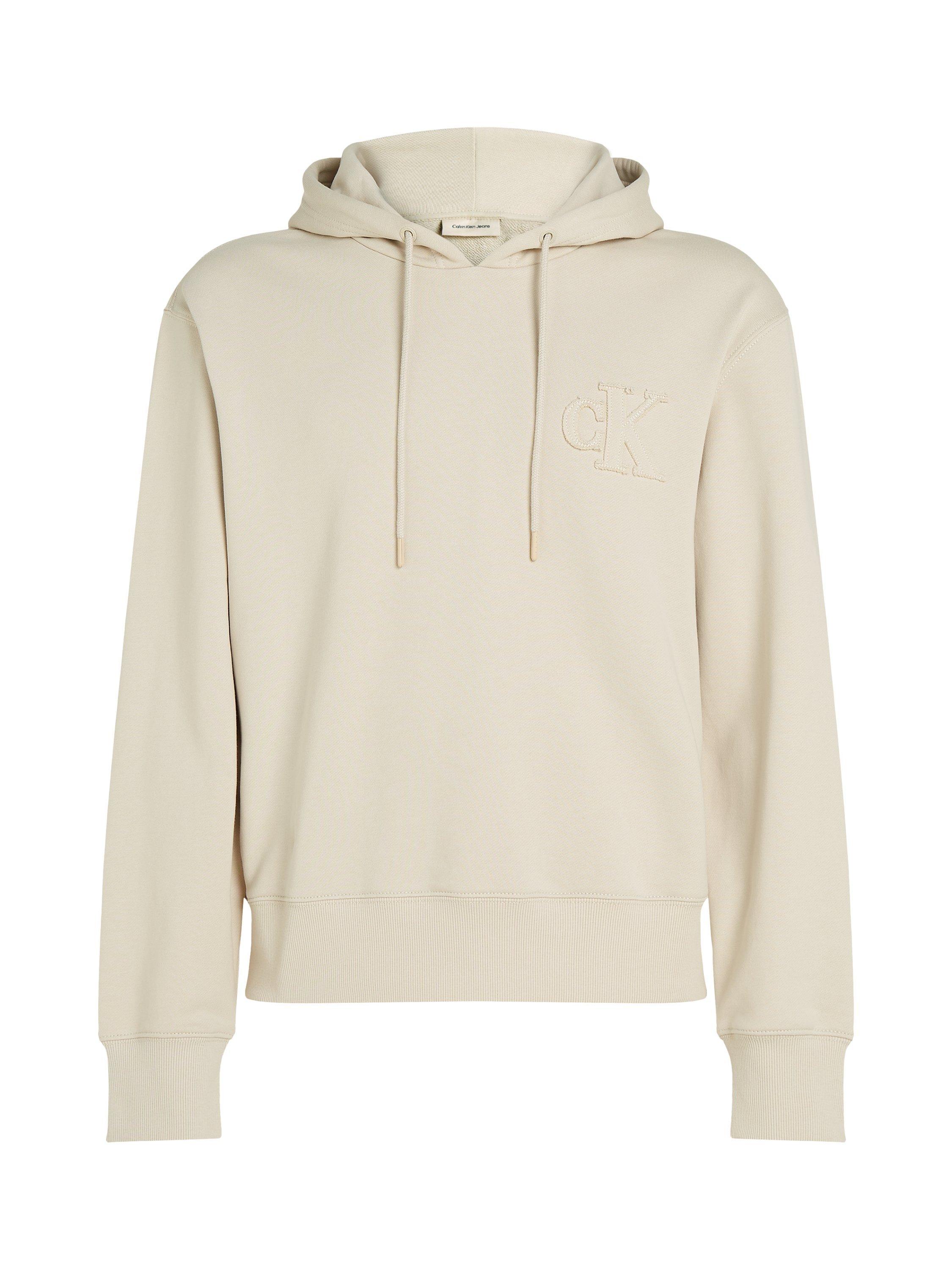 Product image 5 of 6, which shows Calvin Klein Cotton Applique Hoodie, Oatmeal, XS