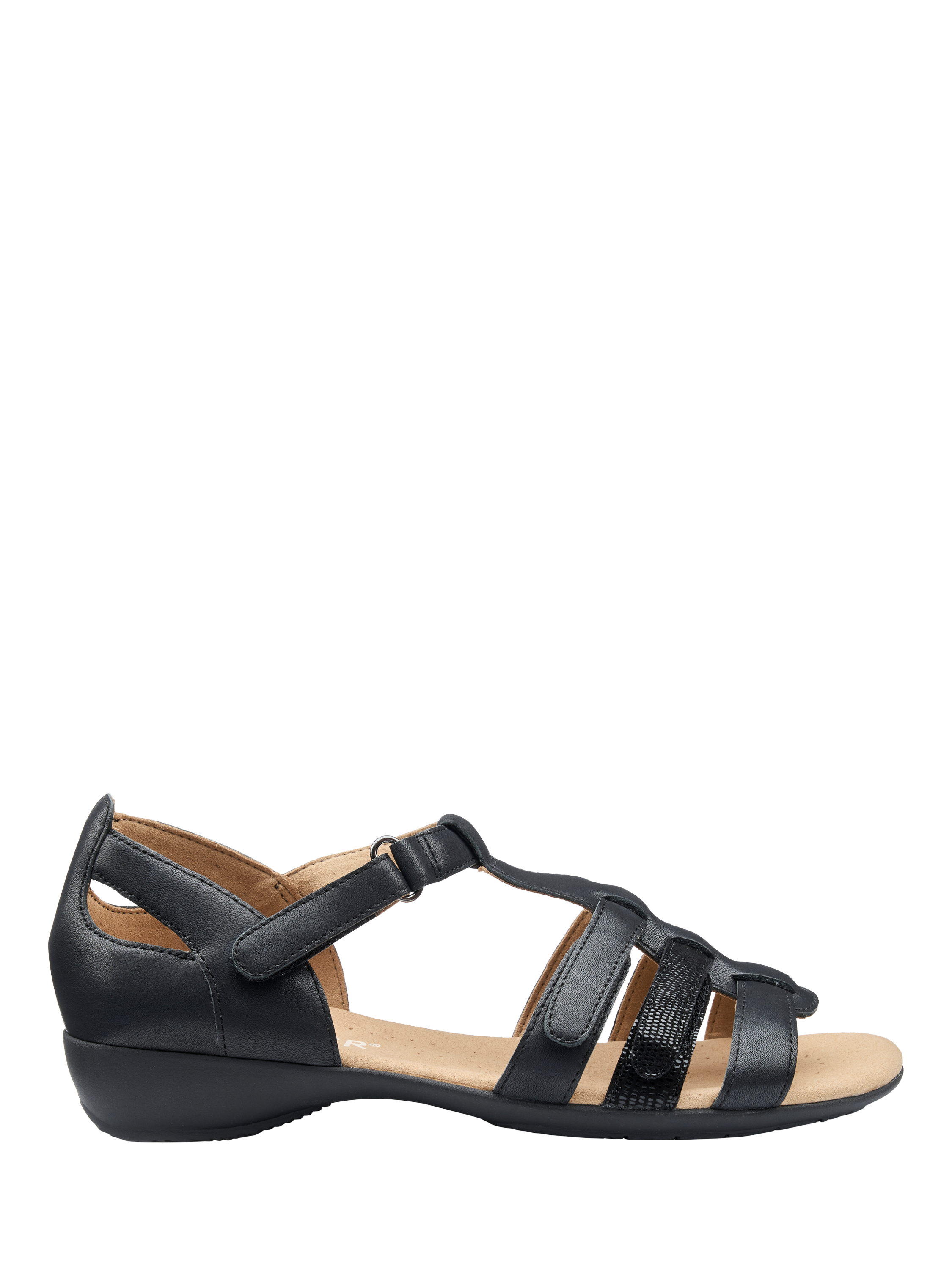 Product image 1 of 4, which shows Hotter Solei Wide Fit Leather Gladiator Sandals, Black, 3W