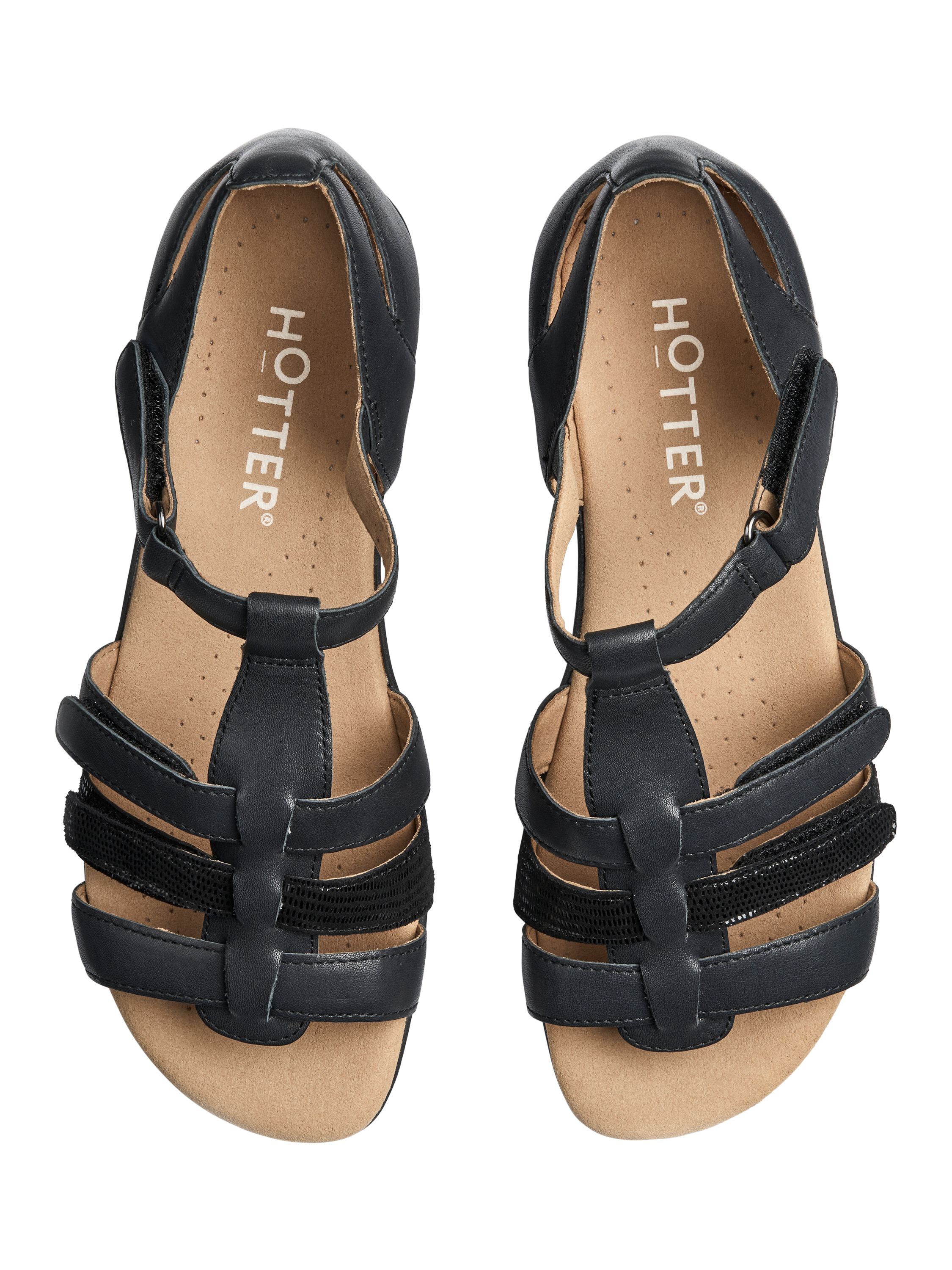 Product image 3 of 4, which shows Hotter Solei Wide Fit Leather Gladiator Sandals, Black, 3W