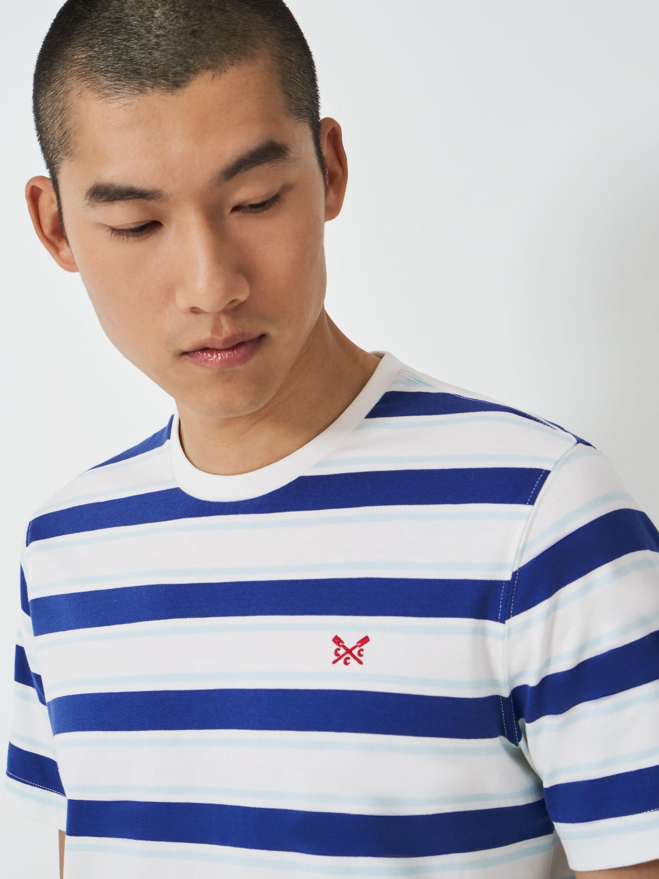 Product image 4 of 5, which shows Crew Clothing Gabriel Cotton Crew Neck Stripe T-Shirt, White/Blue, L