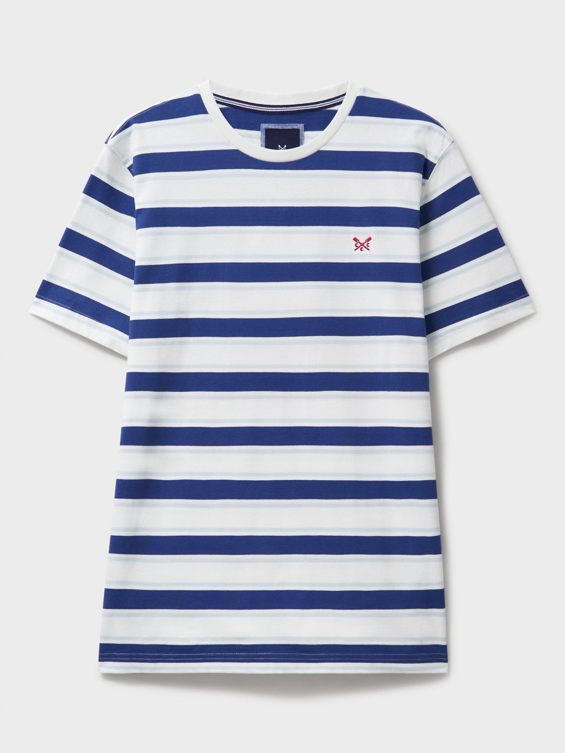 Product image 5 of 5, which shows Crew Clothing Gabriel Cotton Crew Neck Stripe T-Shirt, White/Blue, L