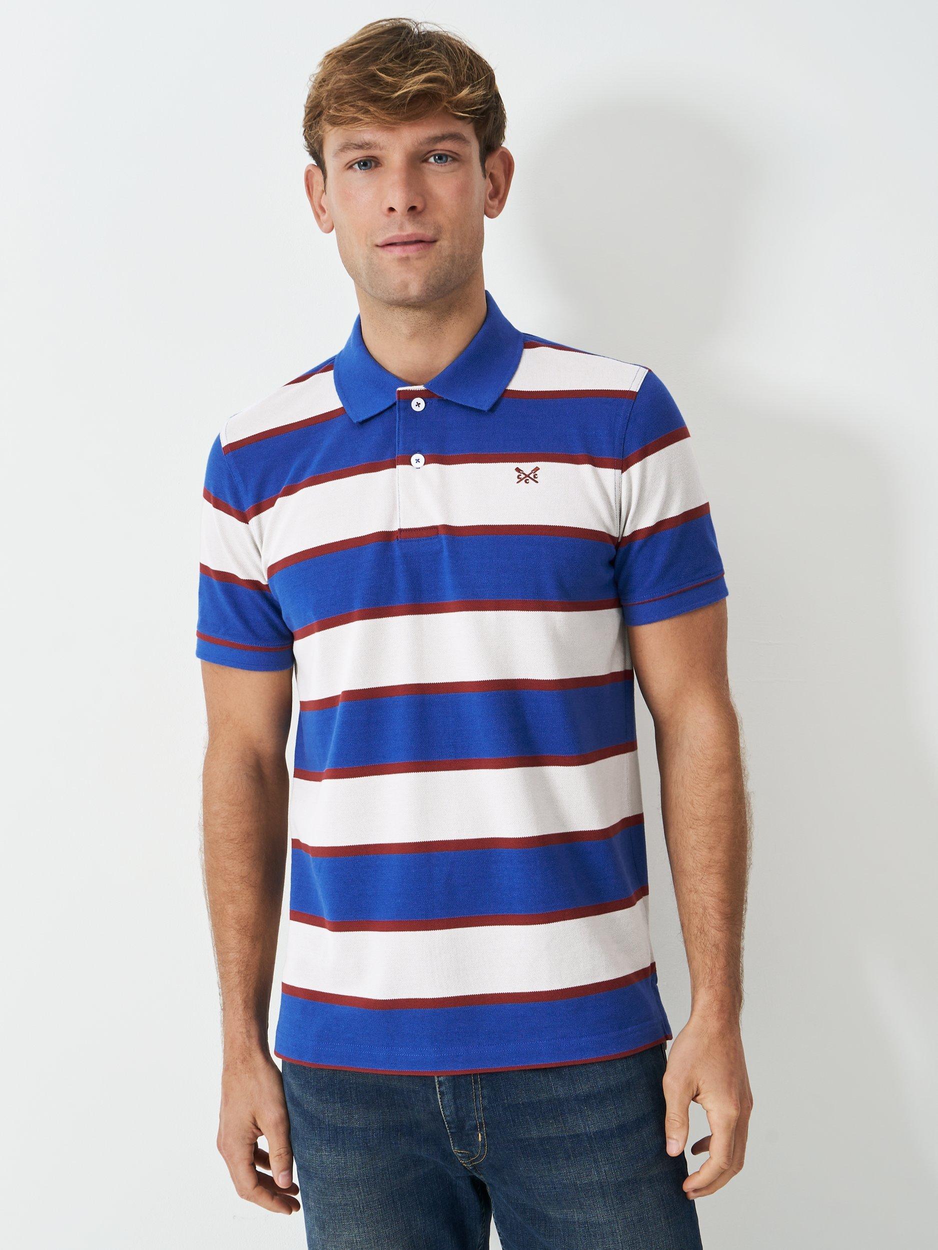 Product image 1 of 5, which shows Crew Clothing Regular Fit Stripe Polo Shirt, Airforce Blue/Multi, L
