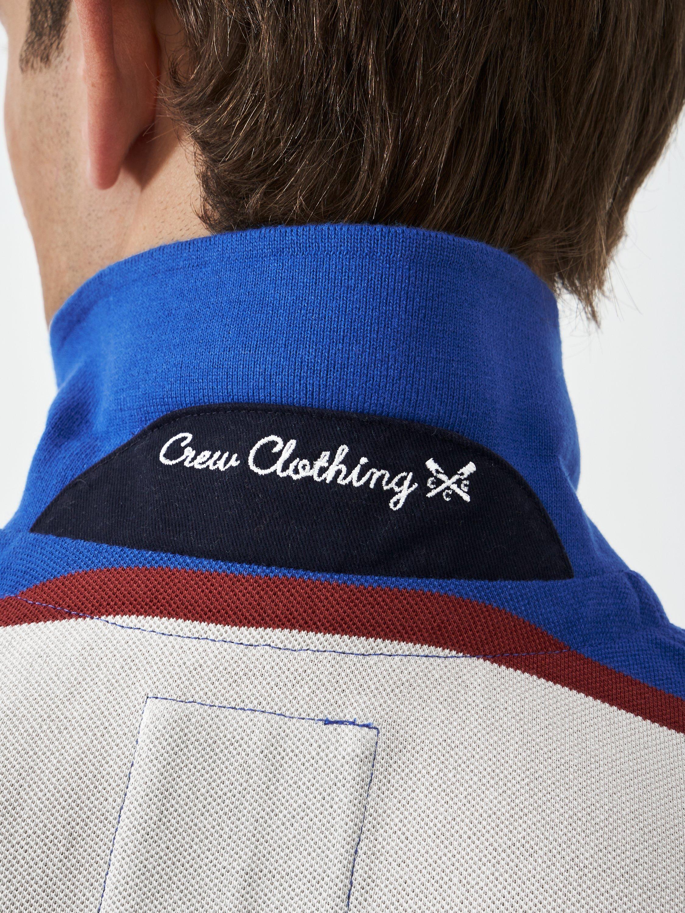 Product image 4 of 5, which shows Crew Clothing Regular Fit Stripe Polo Shirt, Airforce Blue/Multi, L