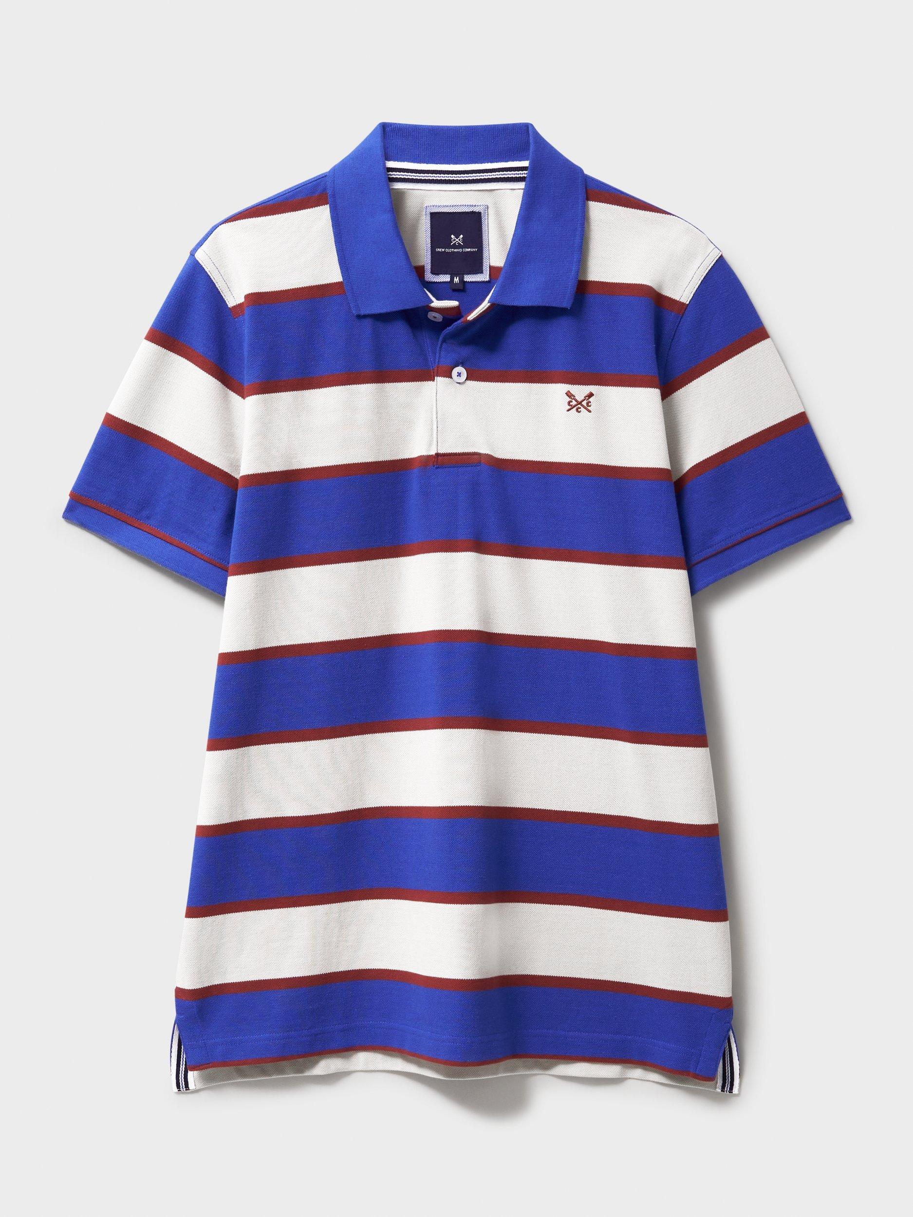 Product image 5 of 5, which shows Crew Clothing Regular Fit Stripe Polo Shirt, Airforce Blue/Multi, L