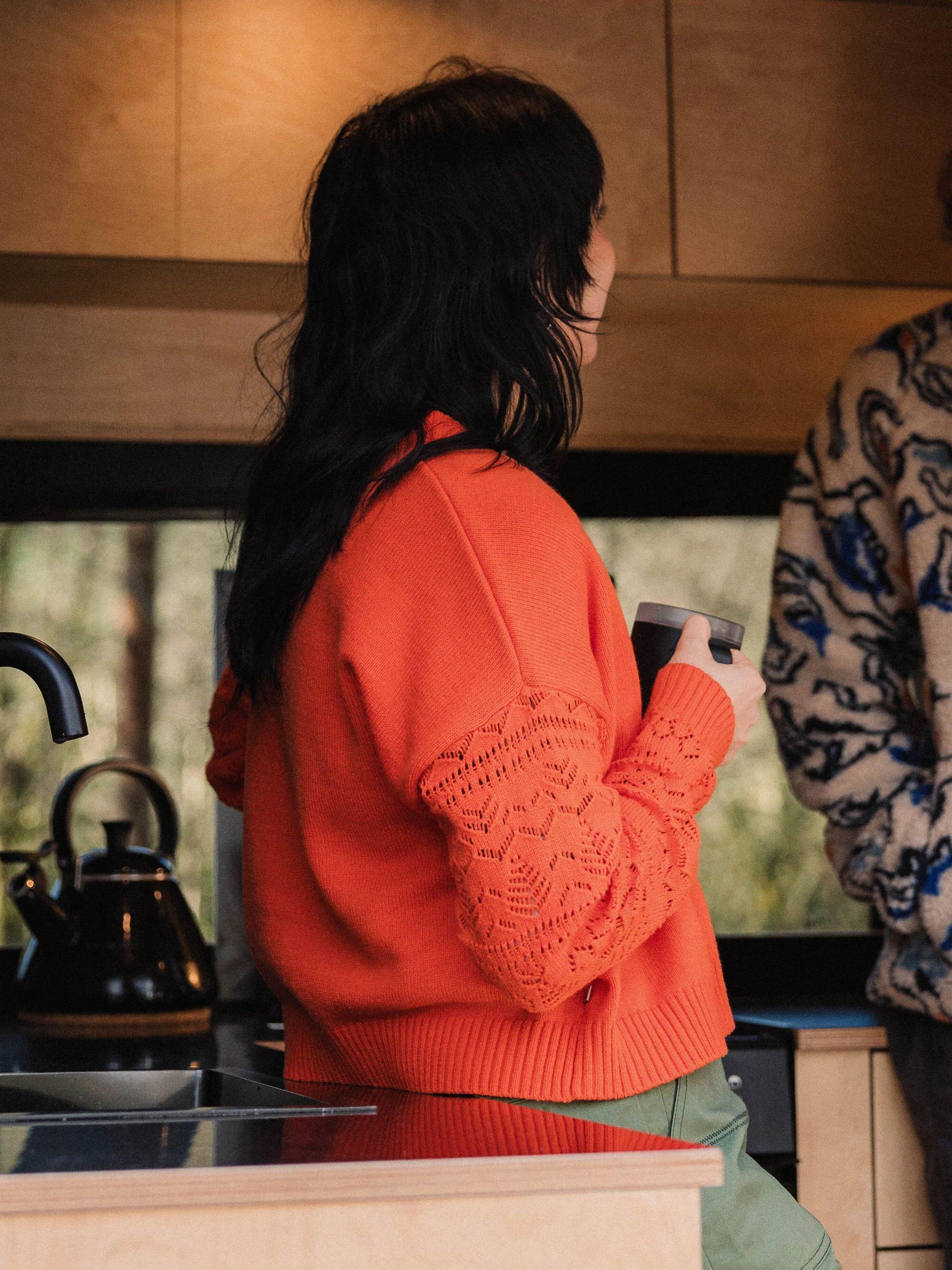 Product image 3 of 6, which shows Passenger Reflection Knit Cardigan, Ember Orange, S