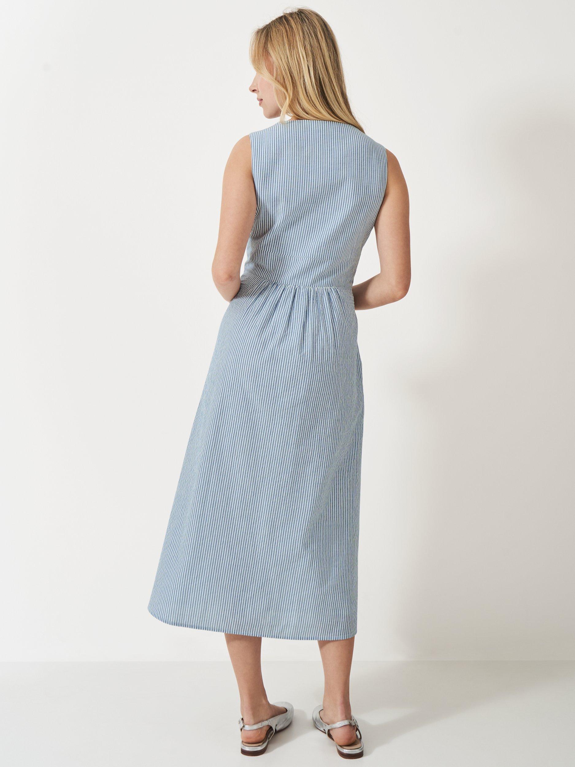 Product image 3 of 5, which shows Crew Clothing Alba Cotton Twist-Front Dress, Blue, 10