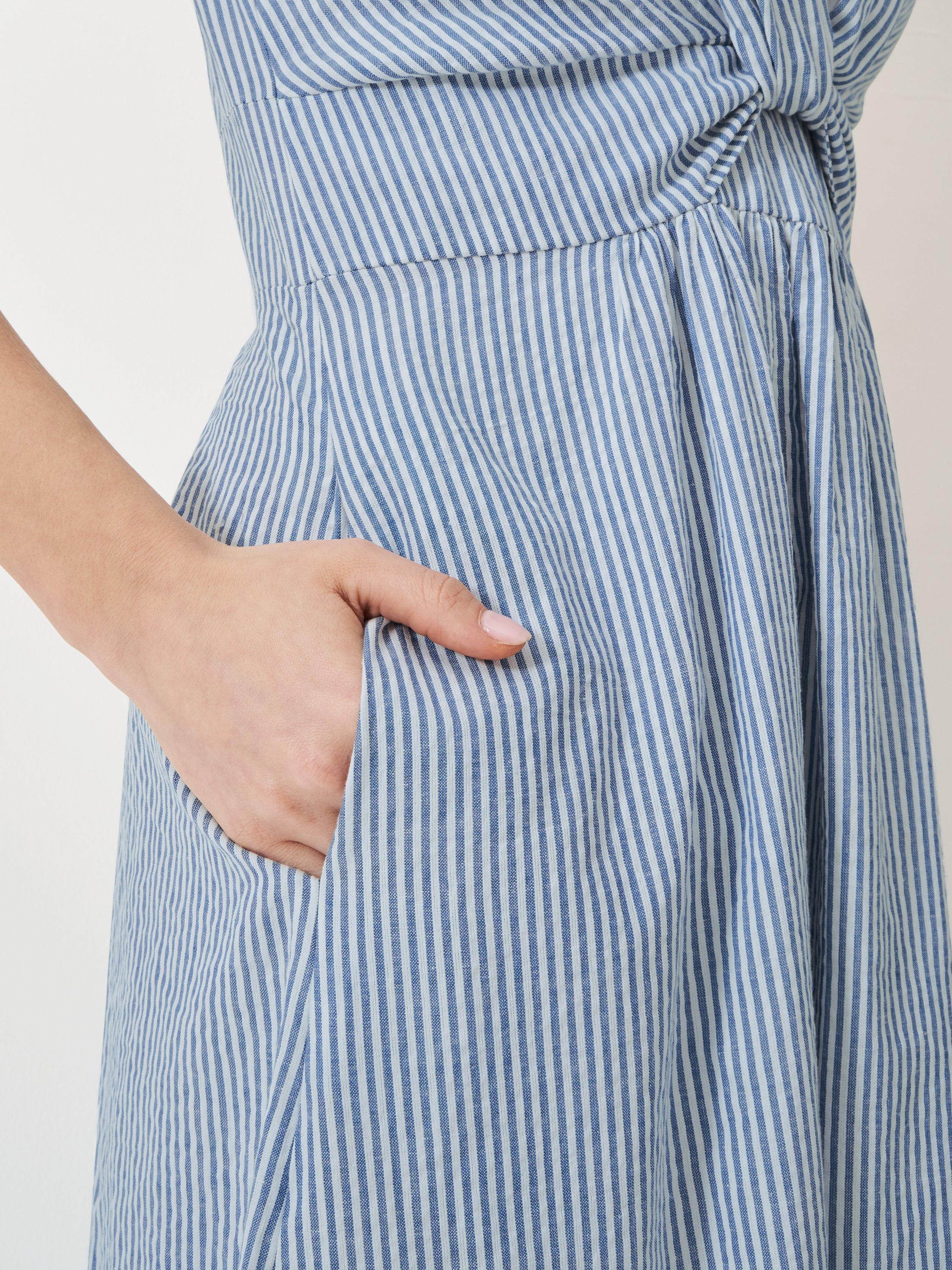 Product image 4 of 5, which shows Crew Clothing Alba Cotton Twist-Front Dress, Blue, 10