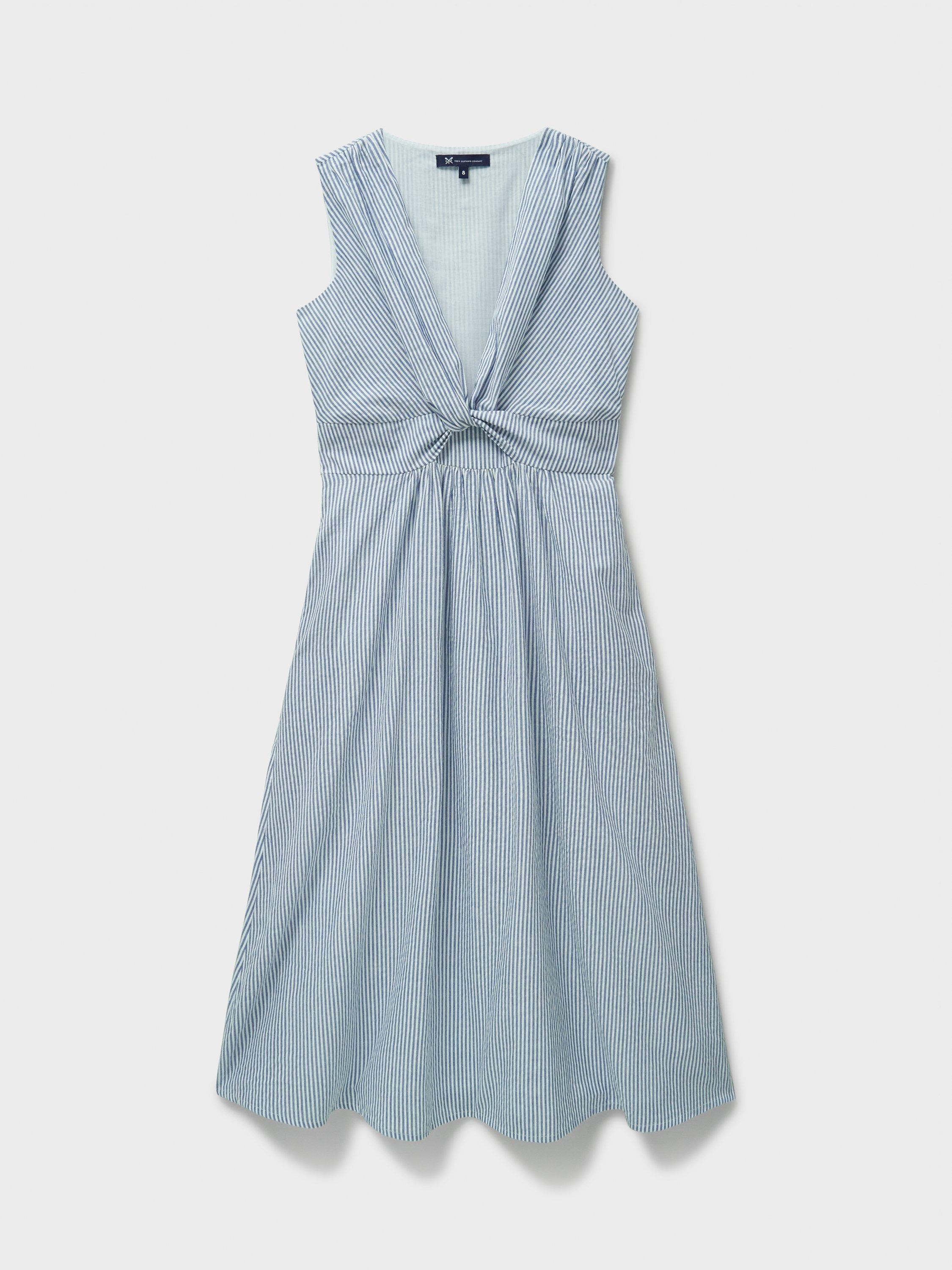 Product image 5 of 5, which shows Crew Clothing Alba Cotton Twist-Front Dress, Blue, 10