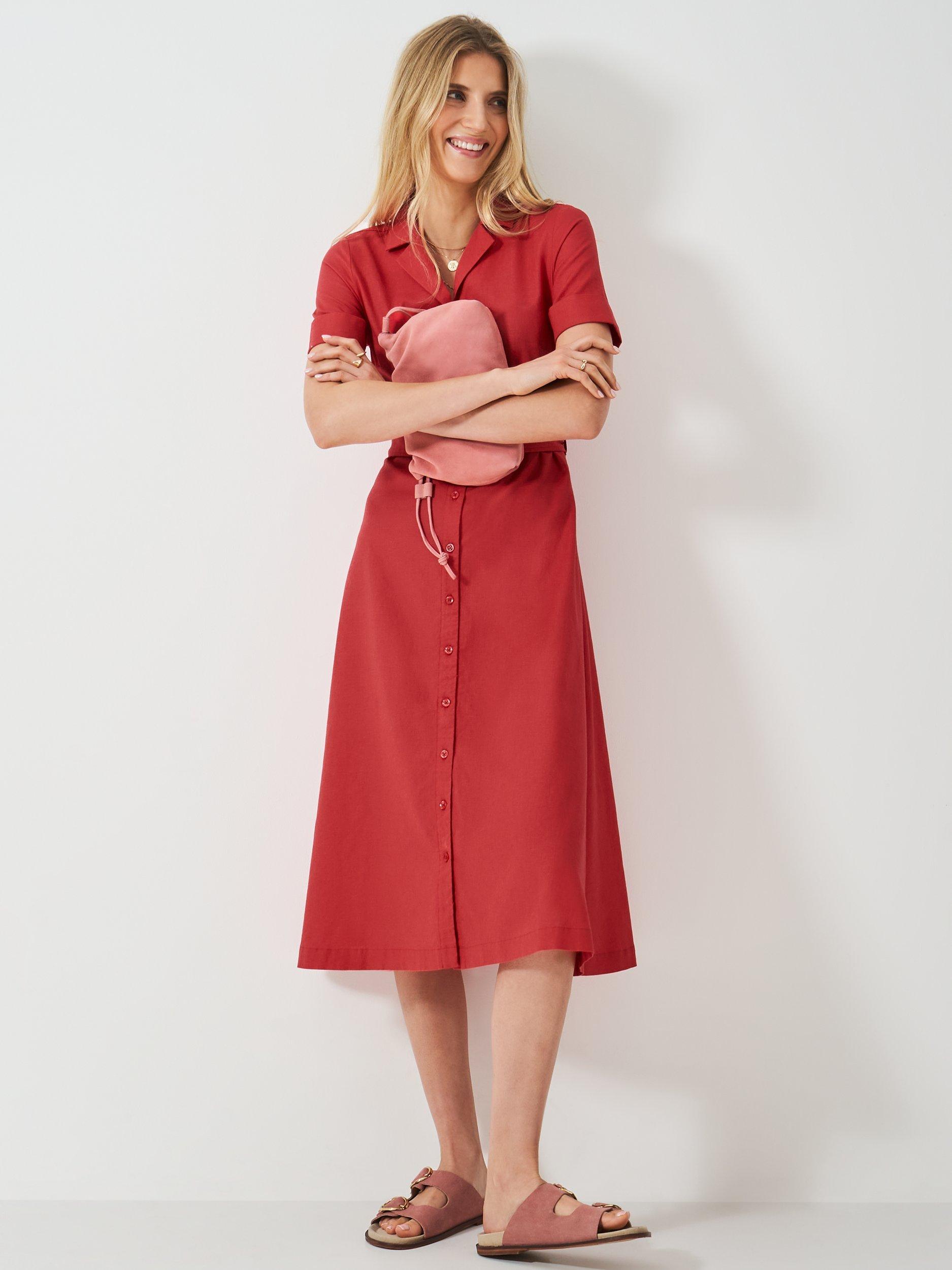 Product image 1 of 5, which shows Crew Clothing Ava Linen Rich Shirt Dress, Bright Red, 8