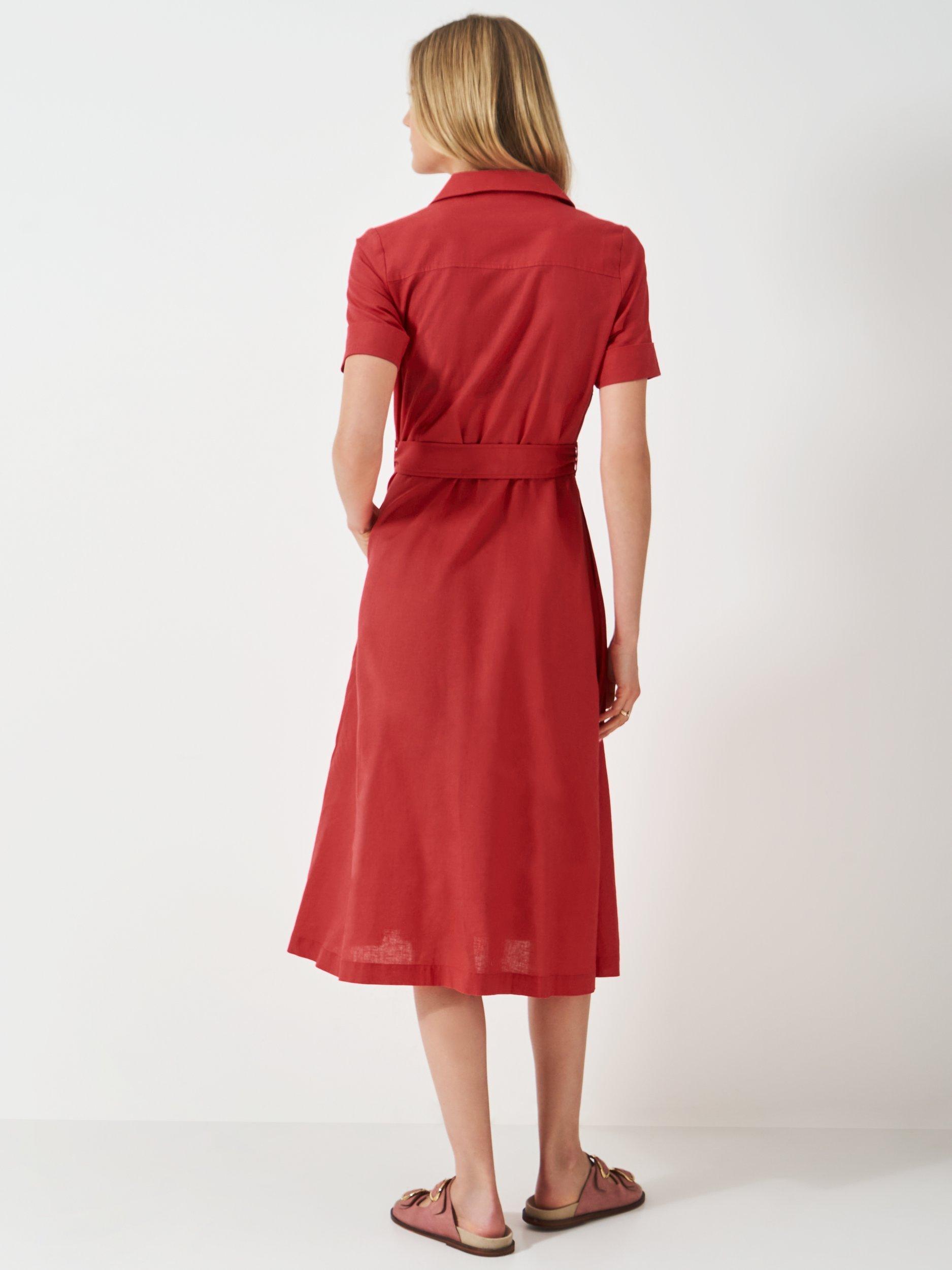 Product image 2 of 5, which shows Crew Clothing Ava Linen Rich Shirt Dress, Bright Red, 8