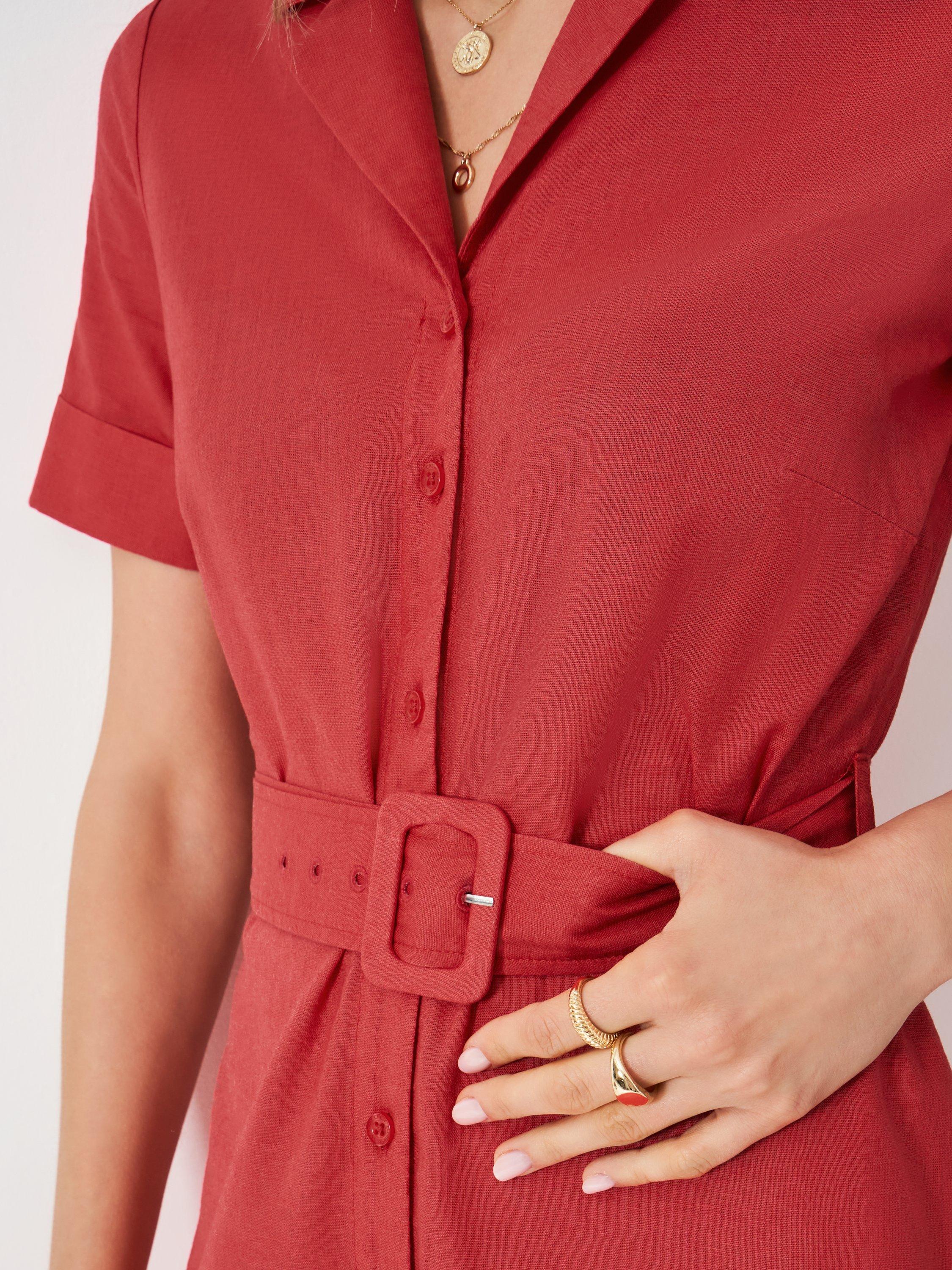 Product image 4 of 5, which shows Crew Clothing Ava Linen Rich Shirt Dress, Bright Red, 8