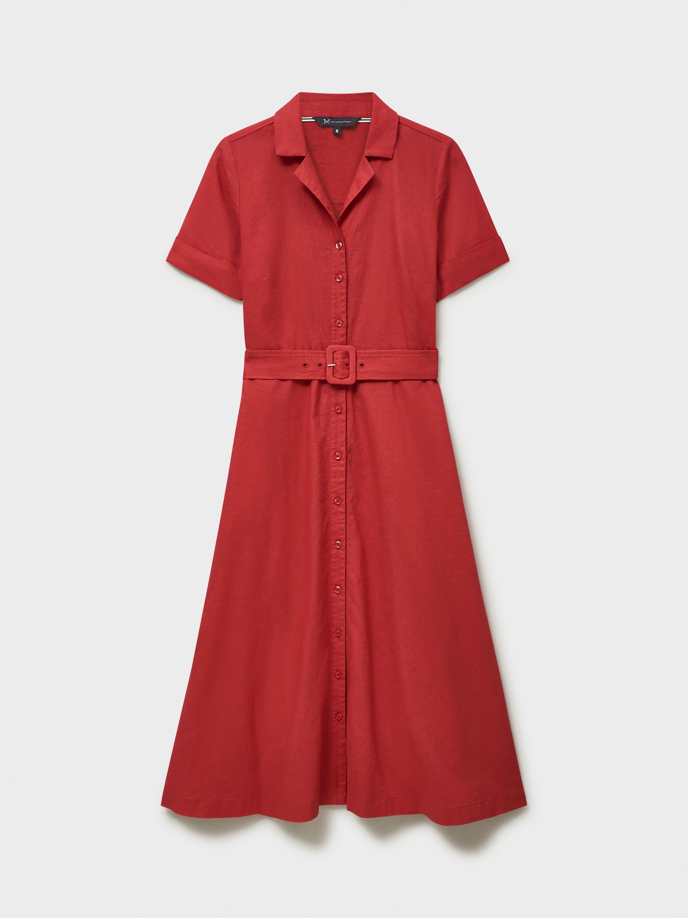 Product image 5 of 5, which shows Crew Clothing Ava Linen Rich Shirt Dress, Bright Red, 8