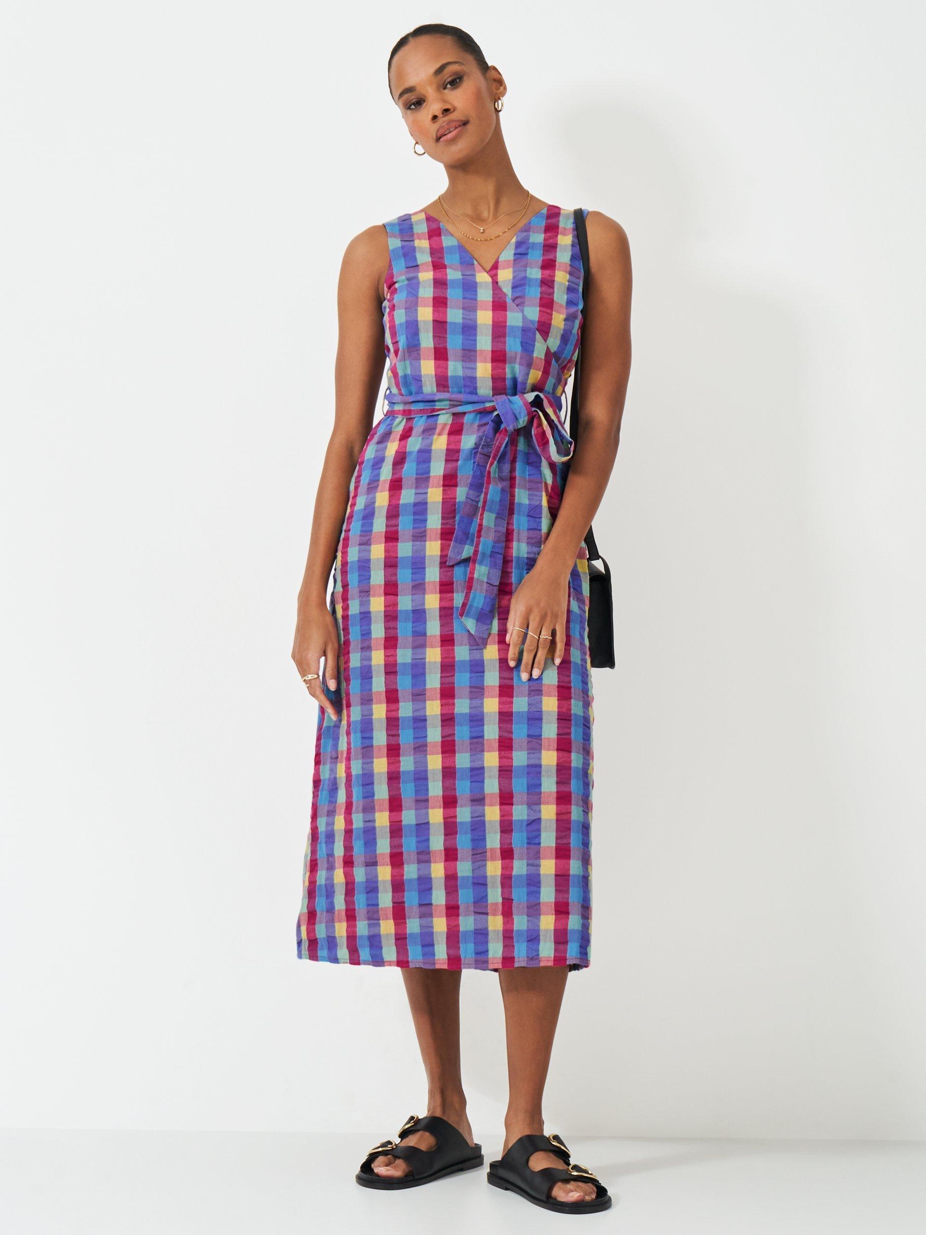 Product image 1 of 5, which shows Crew Clothing Jenny Cotton Wrap-Front Dress, Multi Pink, 10