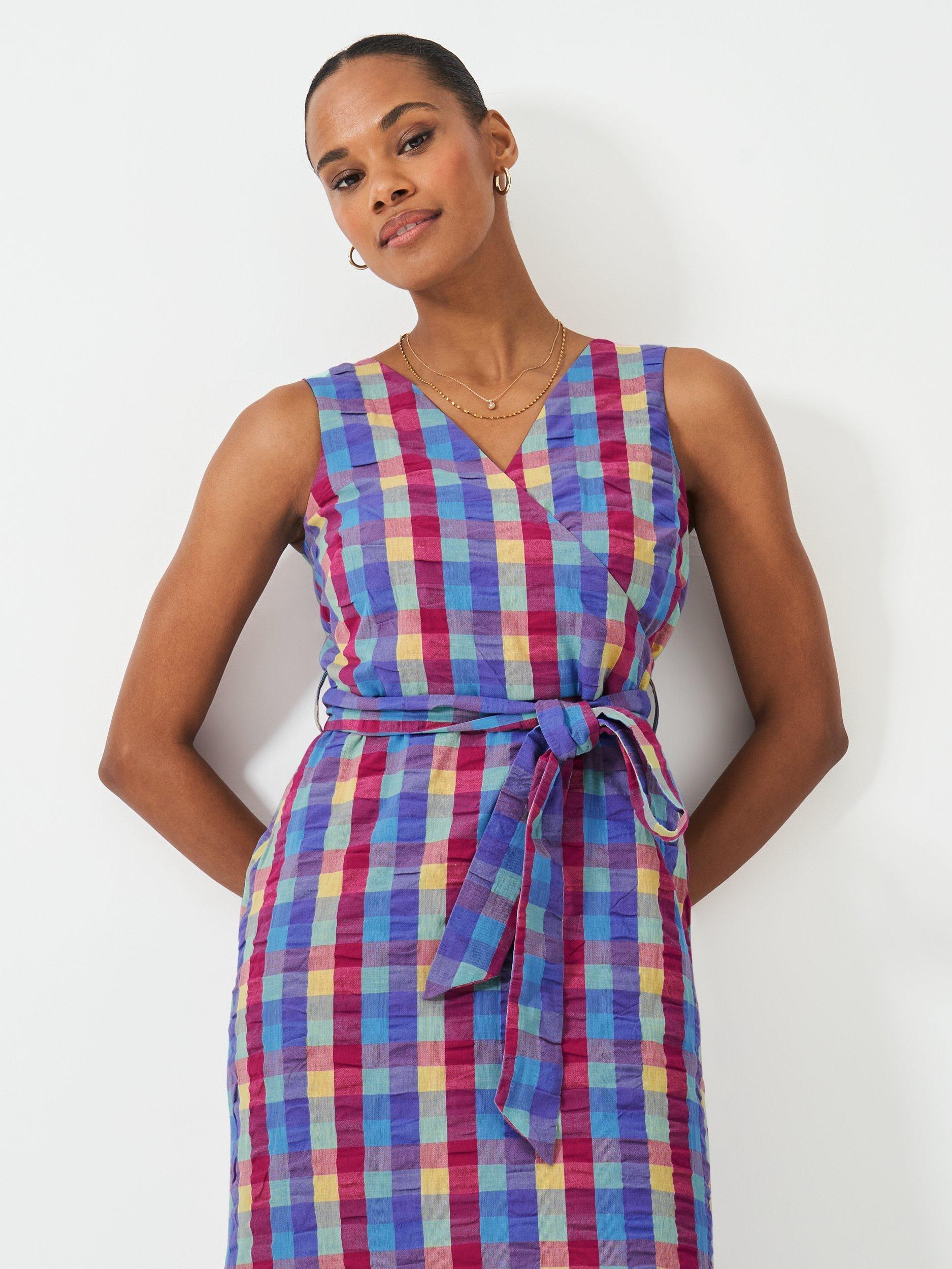 Product image 2 of 5, which shows Crew Clothing Jenny Cotton Wrap-Front Dress, Multi Pink, 10