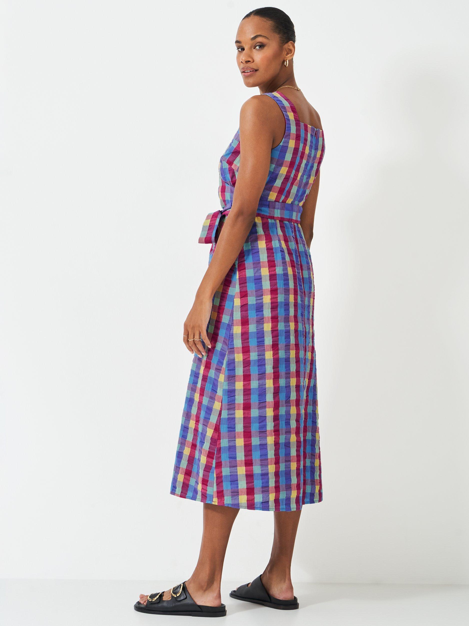 Product image 3 of 5, which shows Crew Clothing Jenny Cotton Wrap-Front Dress, Multi Pink, 10