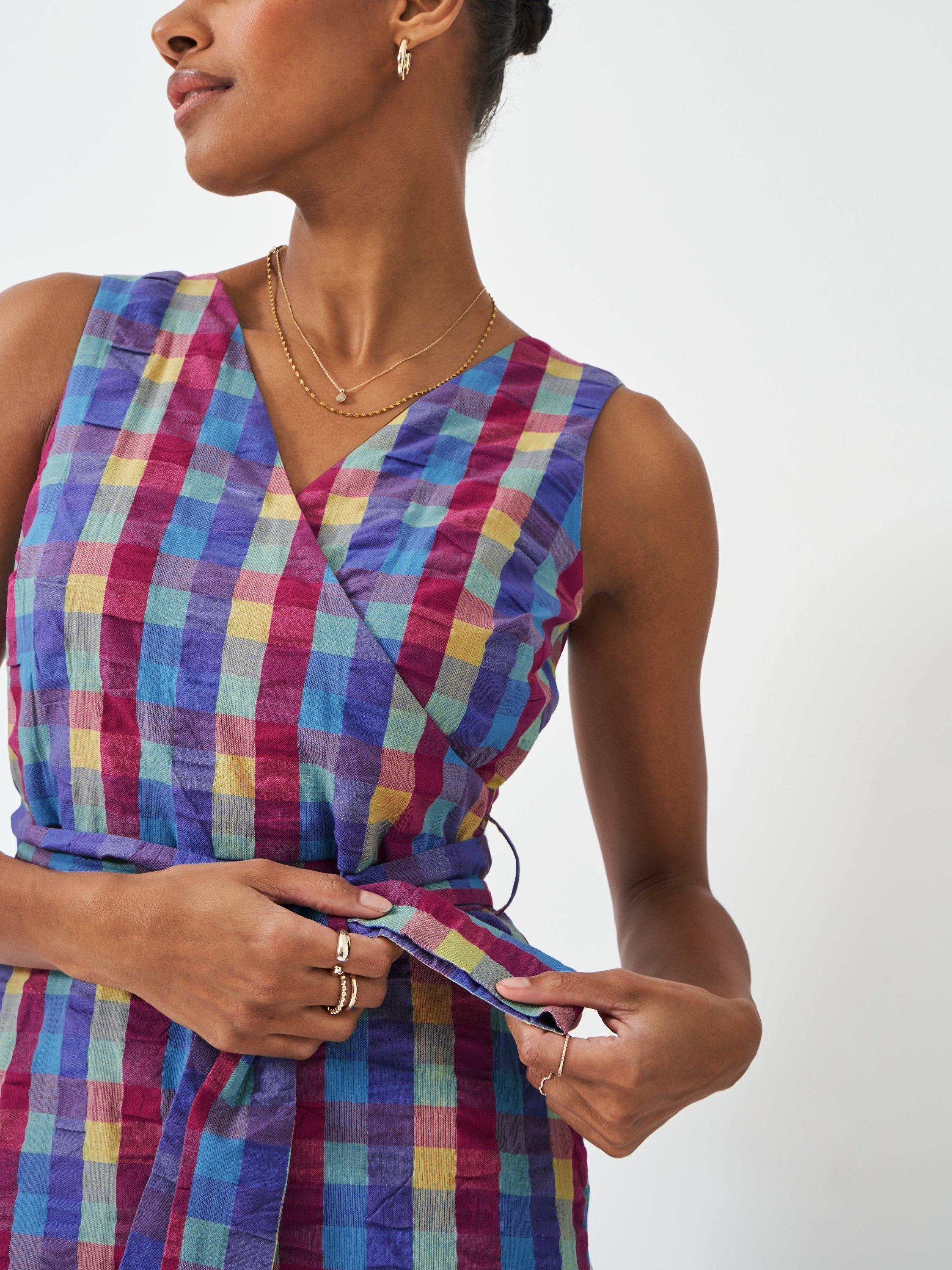 Product image 4 of 5, which shows Crew Clothing Jenny Cotton Wrap-Front Dress, Multi Pink, 10