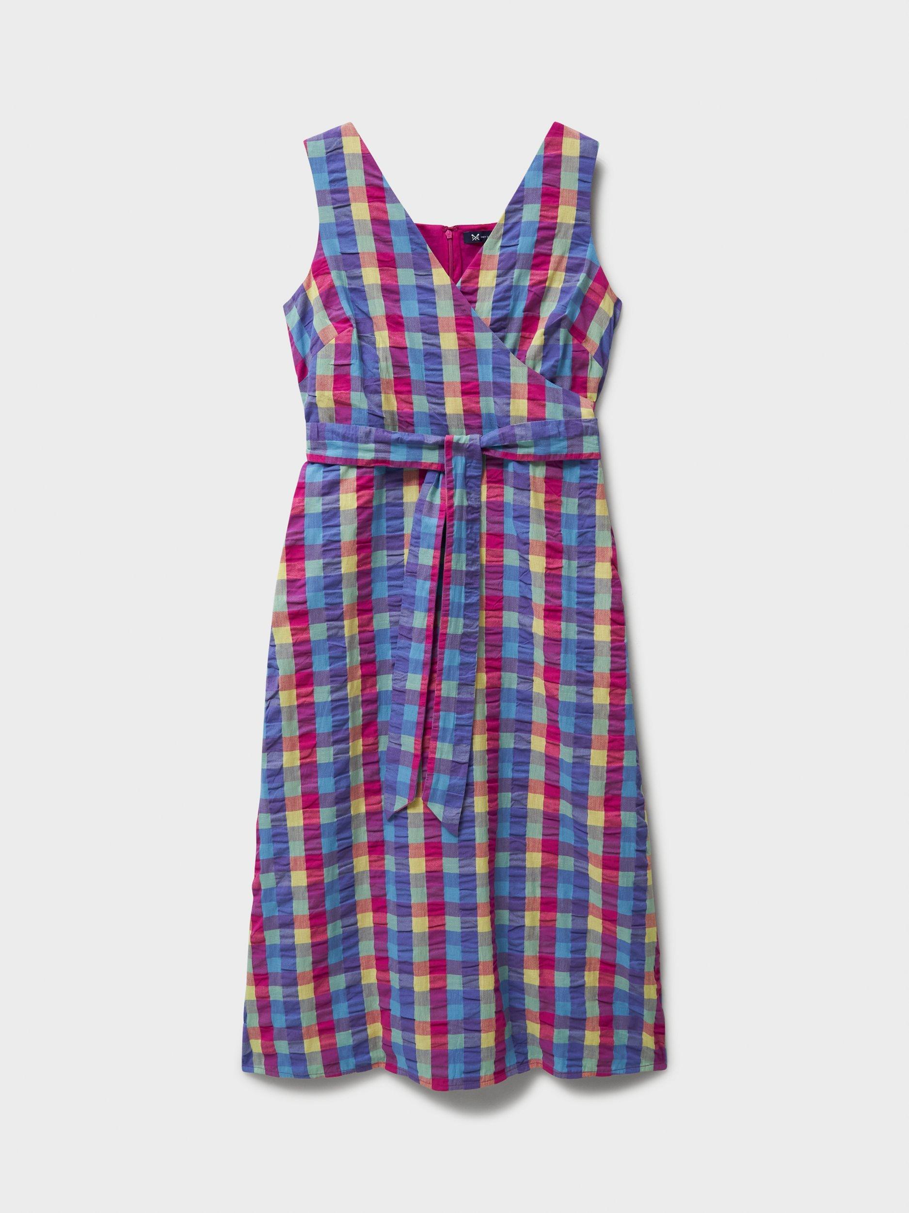 Product image 5 of 5, which shows Crew Clothing Jenny Cotton Wrap-Front Dress, Multi Pink, 10