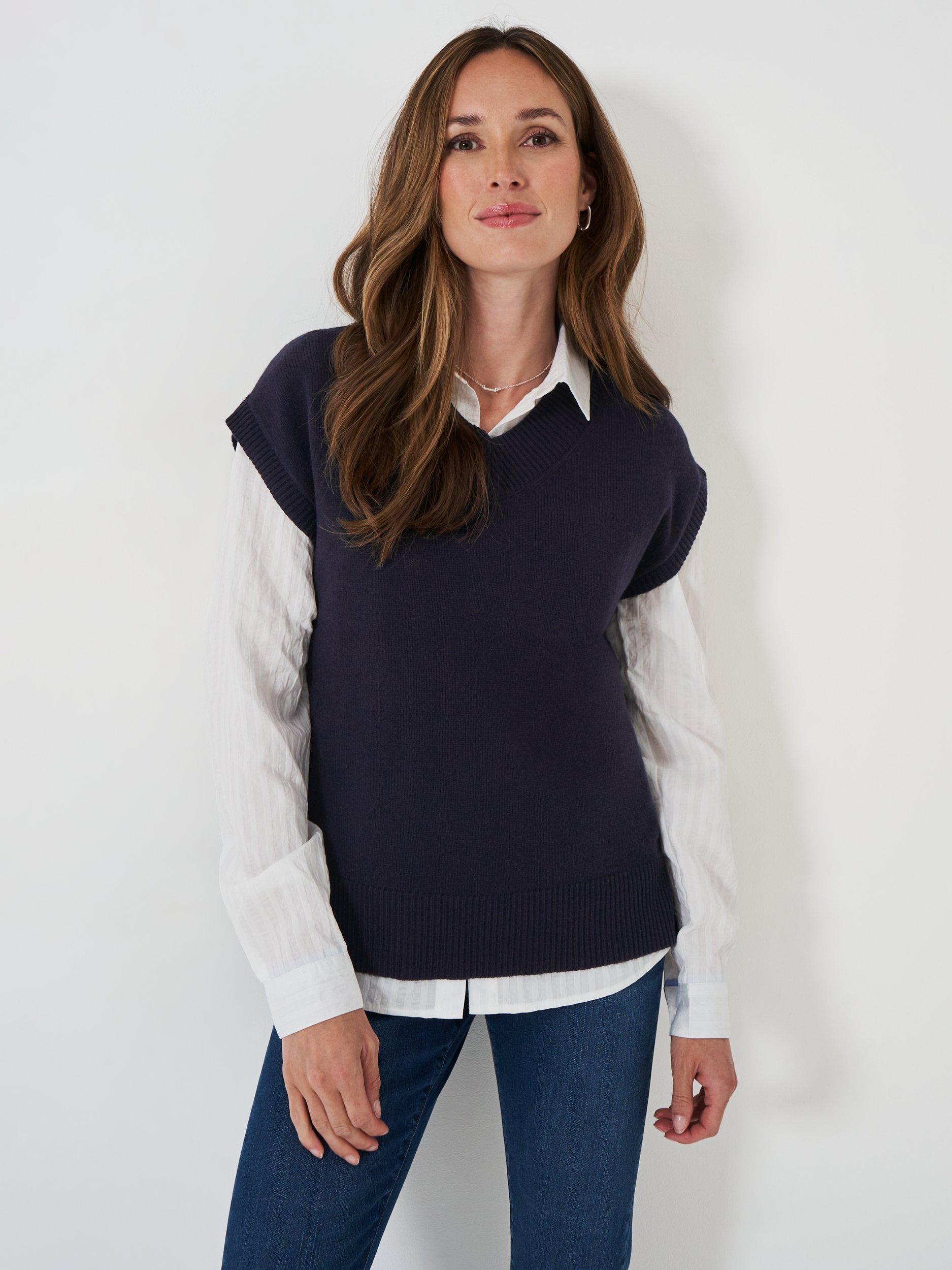 Crew Clothing V-Neck Merino Wool Rich Tank Top, Navy