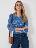 Crew Clothing Floral 3/4 Sleeve Top, Blue/Multi, Blue/Multi