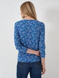 Crew Clothing Floral 3/4 Sleeve Top, Blue/Multi, Blue/Multi