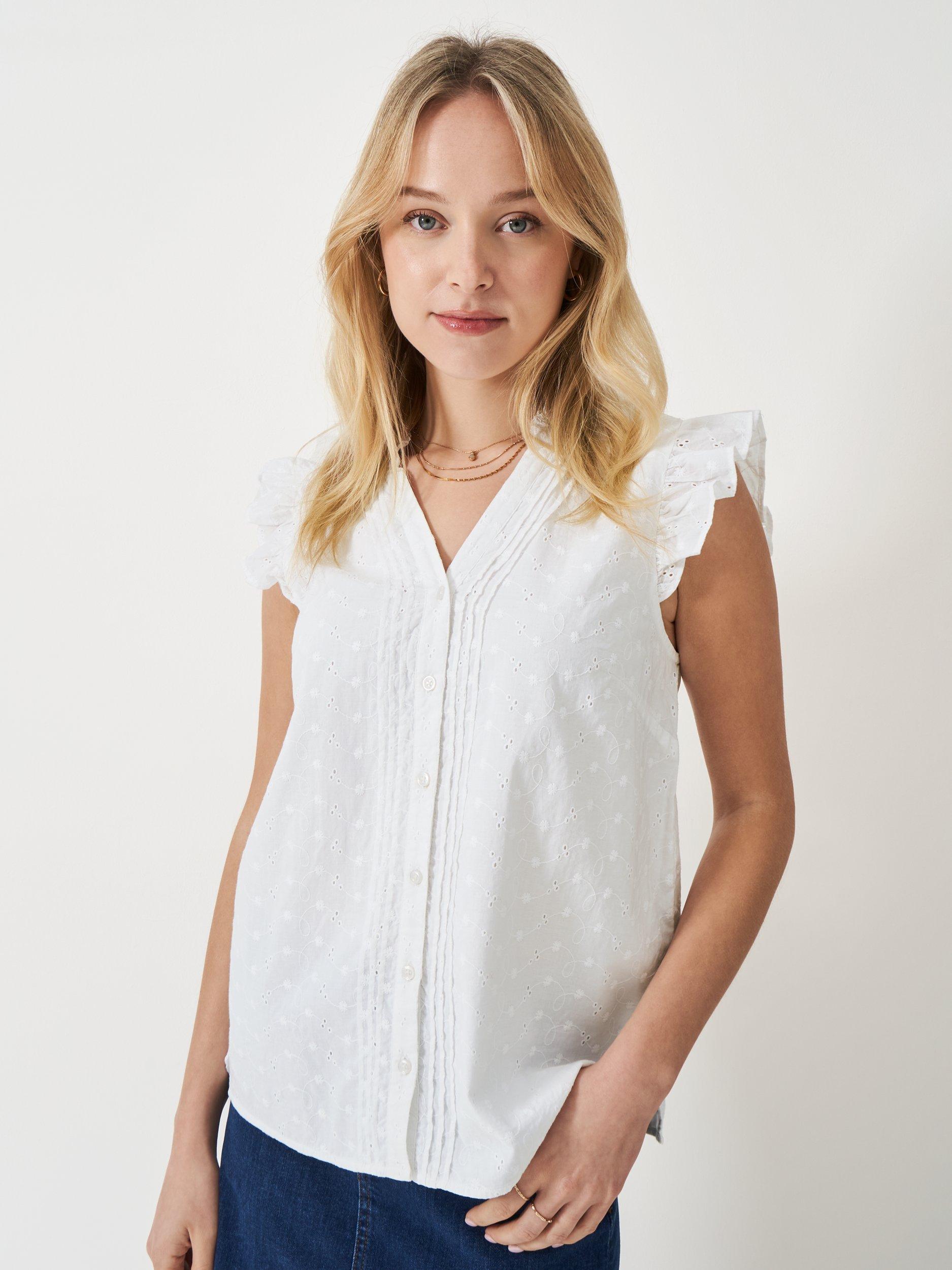 Product image 1 of 5, which shows Crew Clothing Jade Broderie Blouse, White, 10